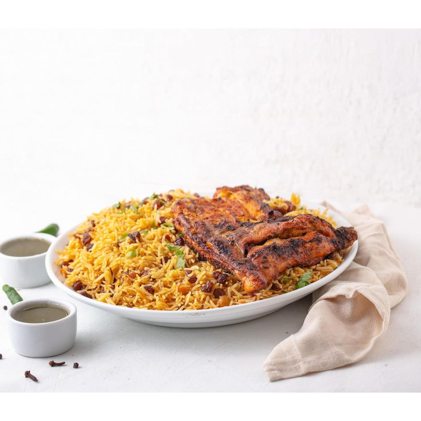 Half Of Chicken On Charcoal With Rice - Bukhari