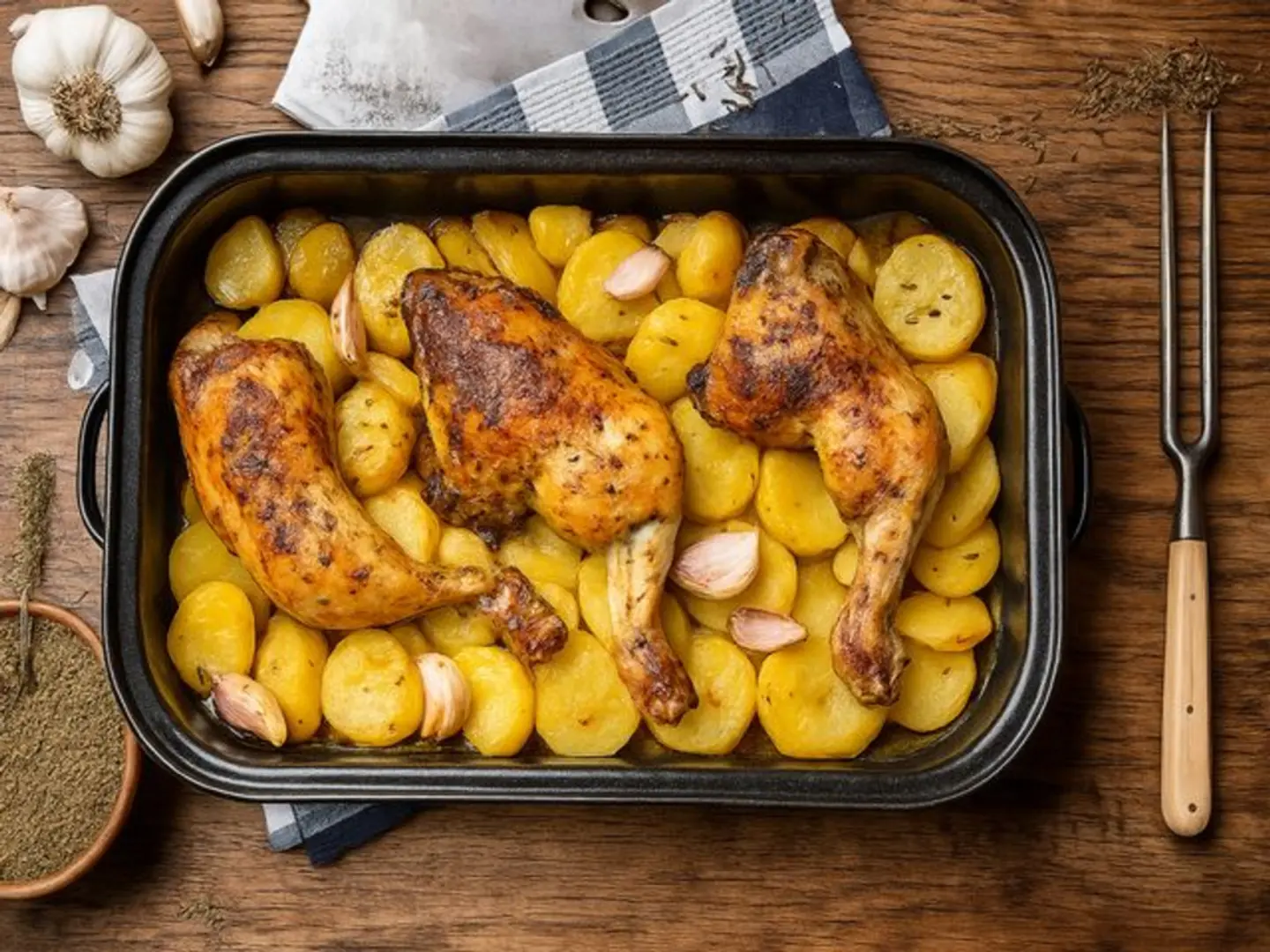 صينية بطاطس بالدجاج - نصف دجاجة