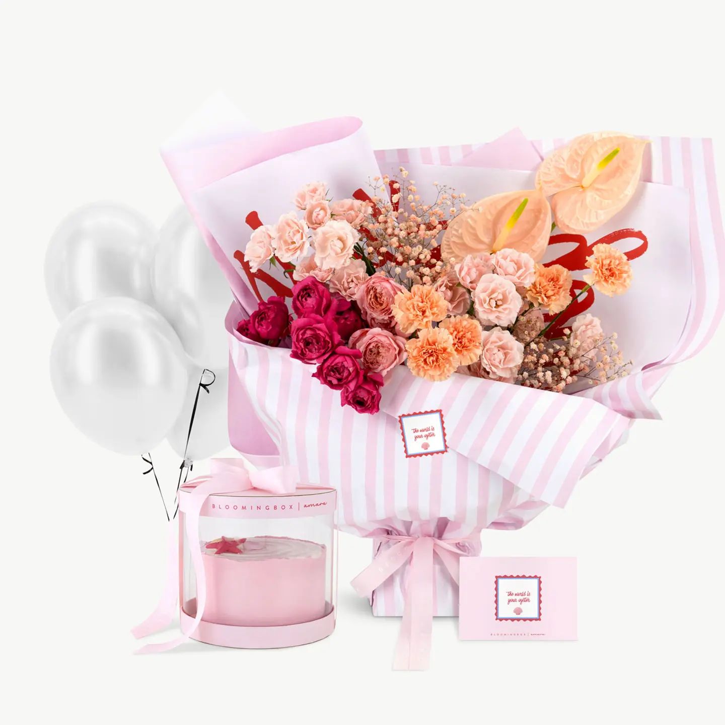 باقة ورود و مجموعة كيك البينتو - وردي