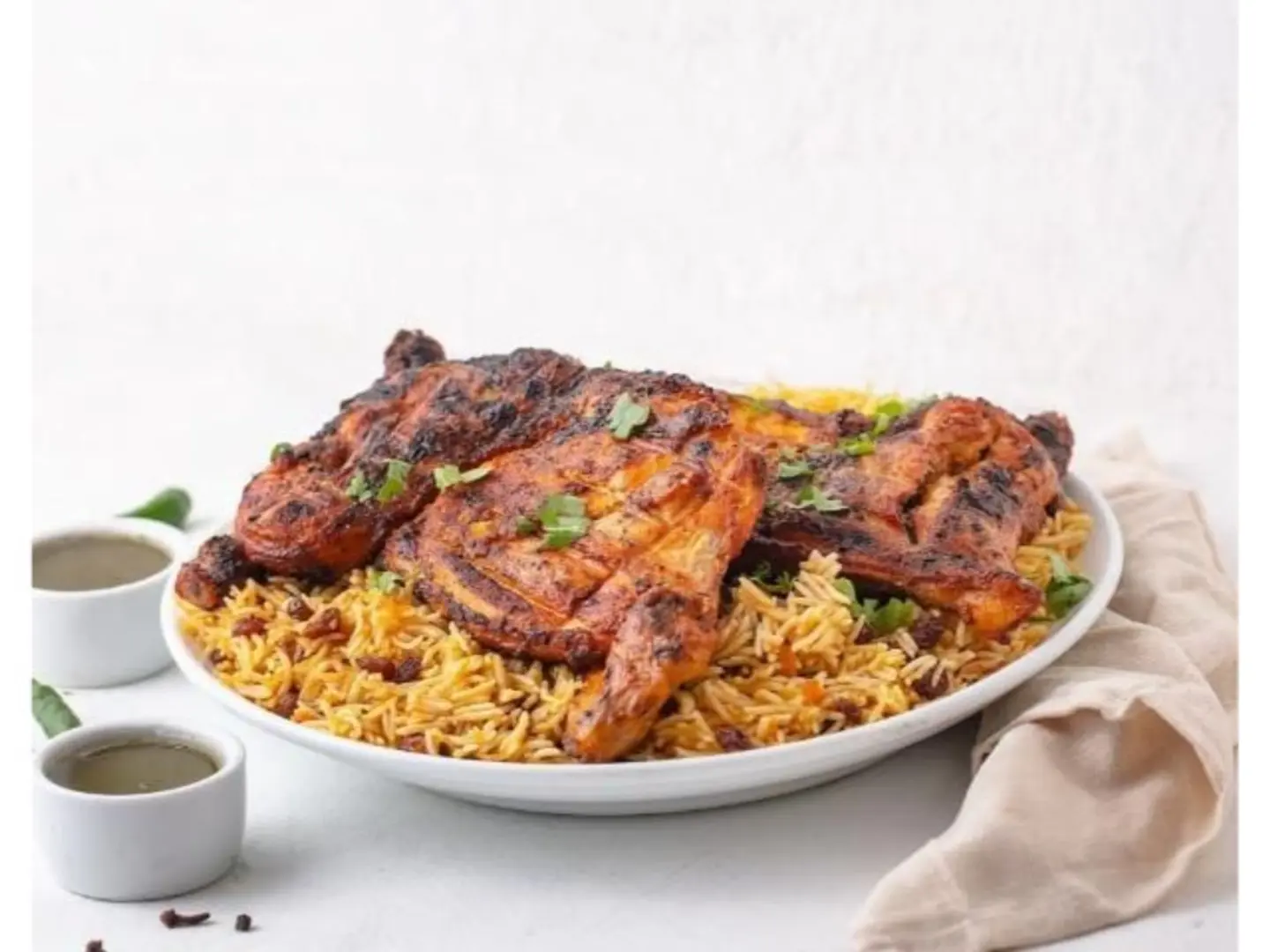 فحم مع رز بخاري - نص حبة دجاج