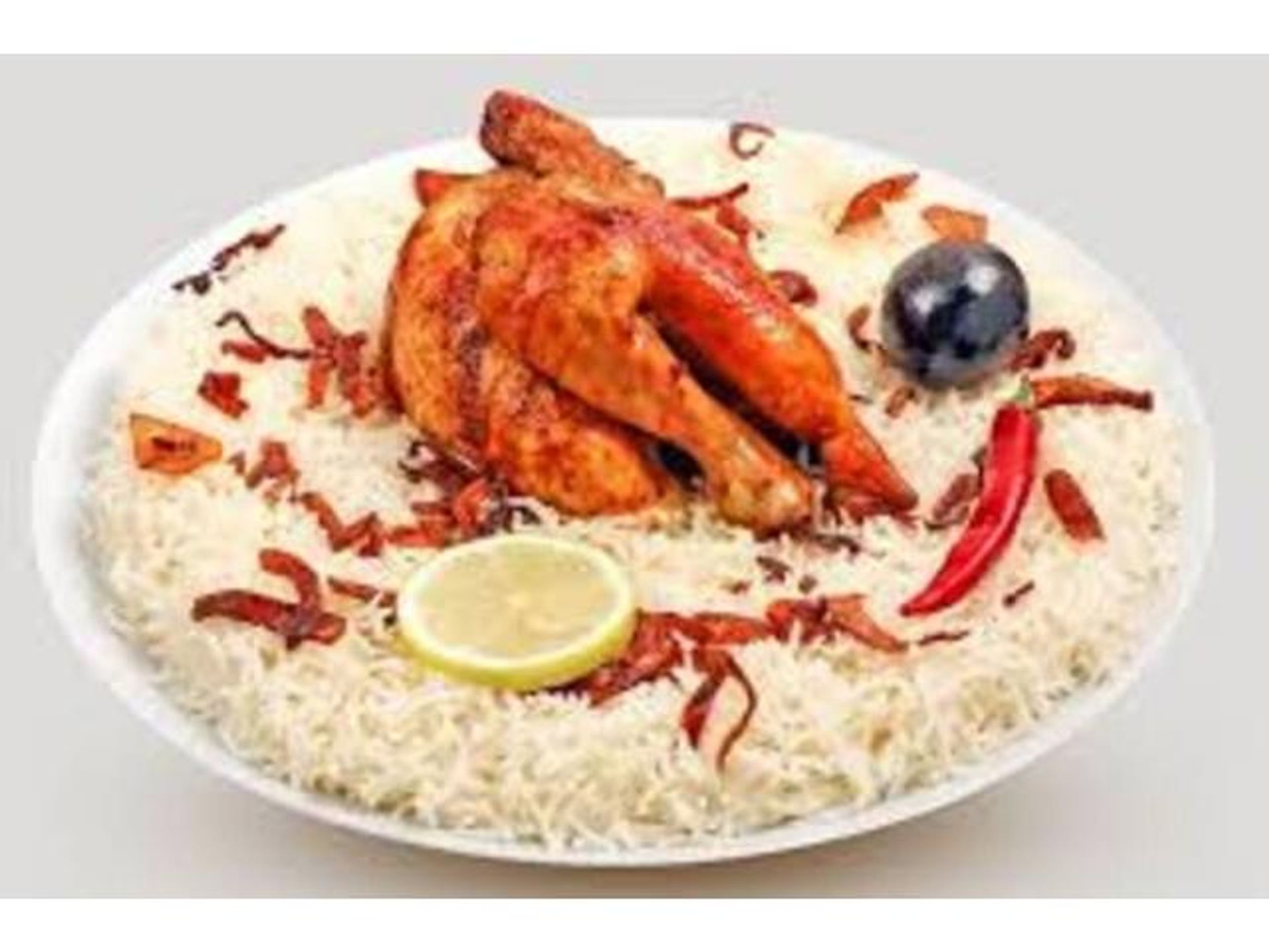 دجاج شواية مع رز أحمر - حبة دجاج كاملة