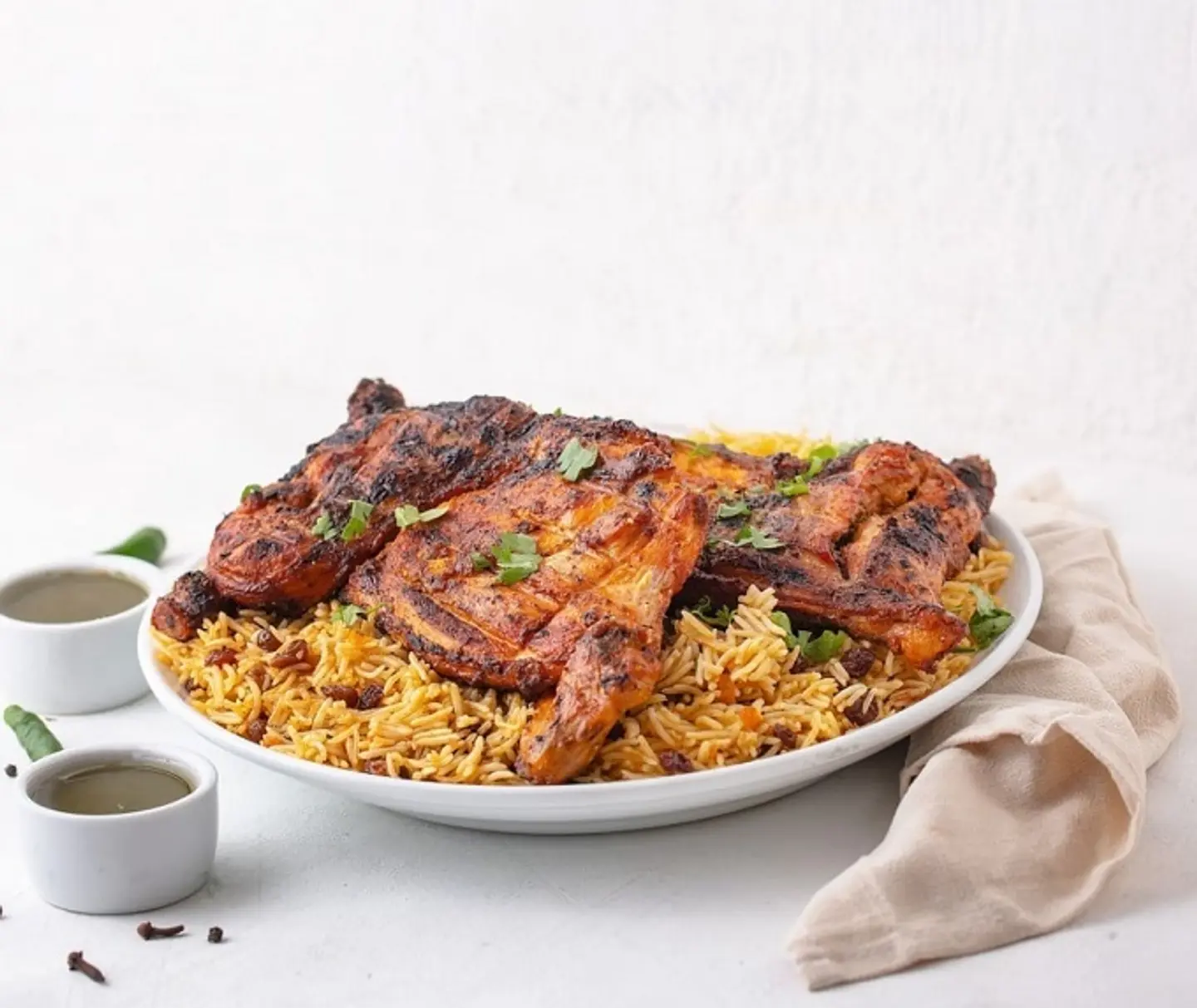 دجاج على الفحم مع الارز - نص حبة دجاج مع الرز