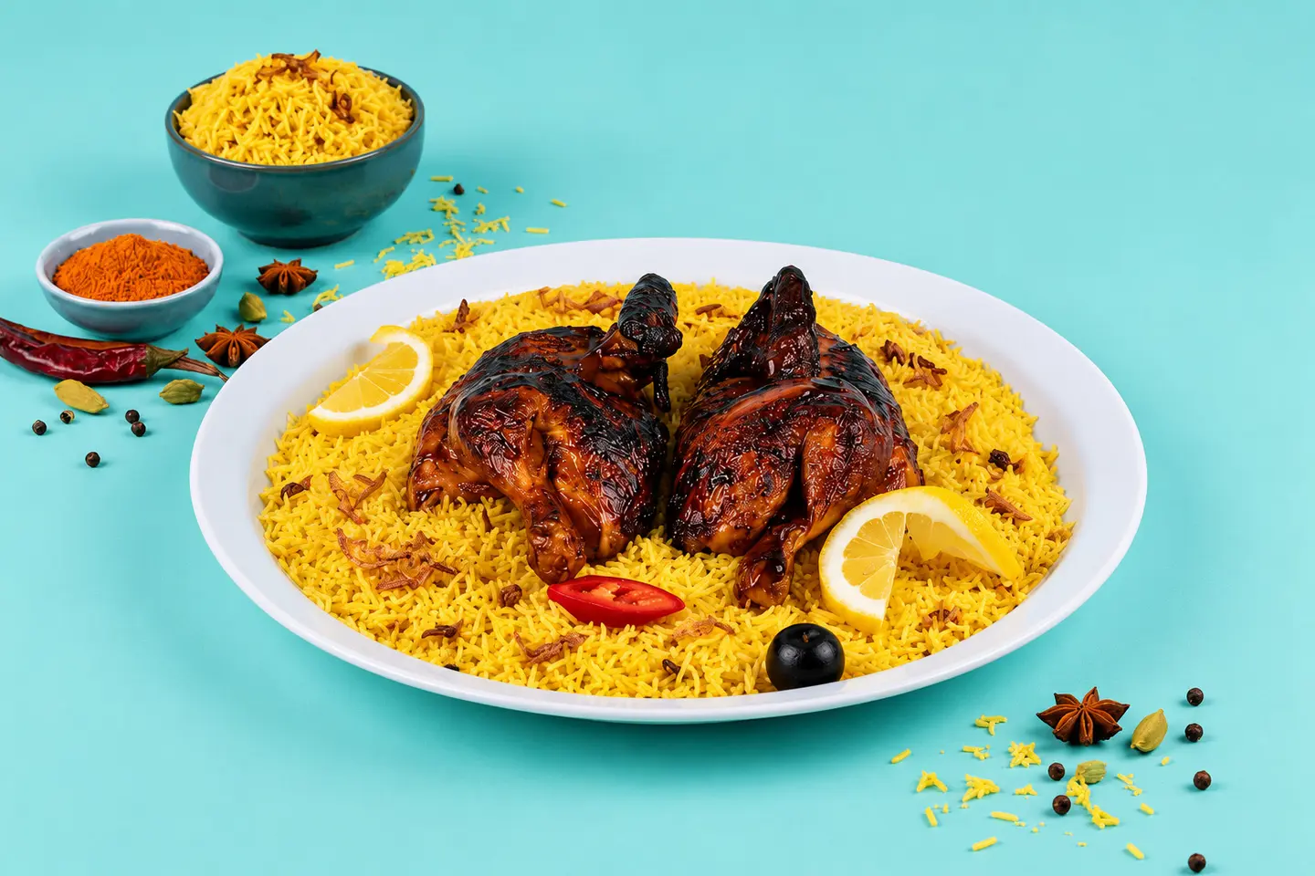 دجاج شواية مع الأرز - نصف دجاجة