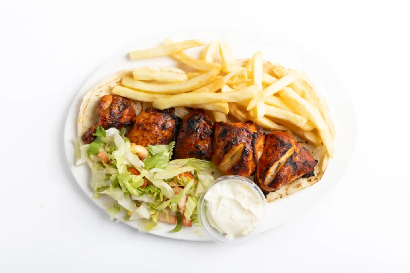 دجاج على الفحم مفروش - نص حبة دجاج مفروش تقدم مع السلطة و الثوم و البطاطس