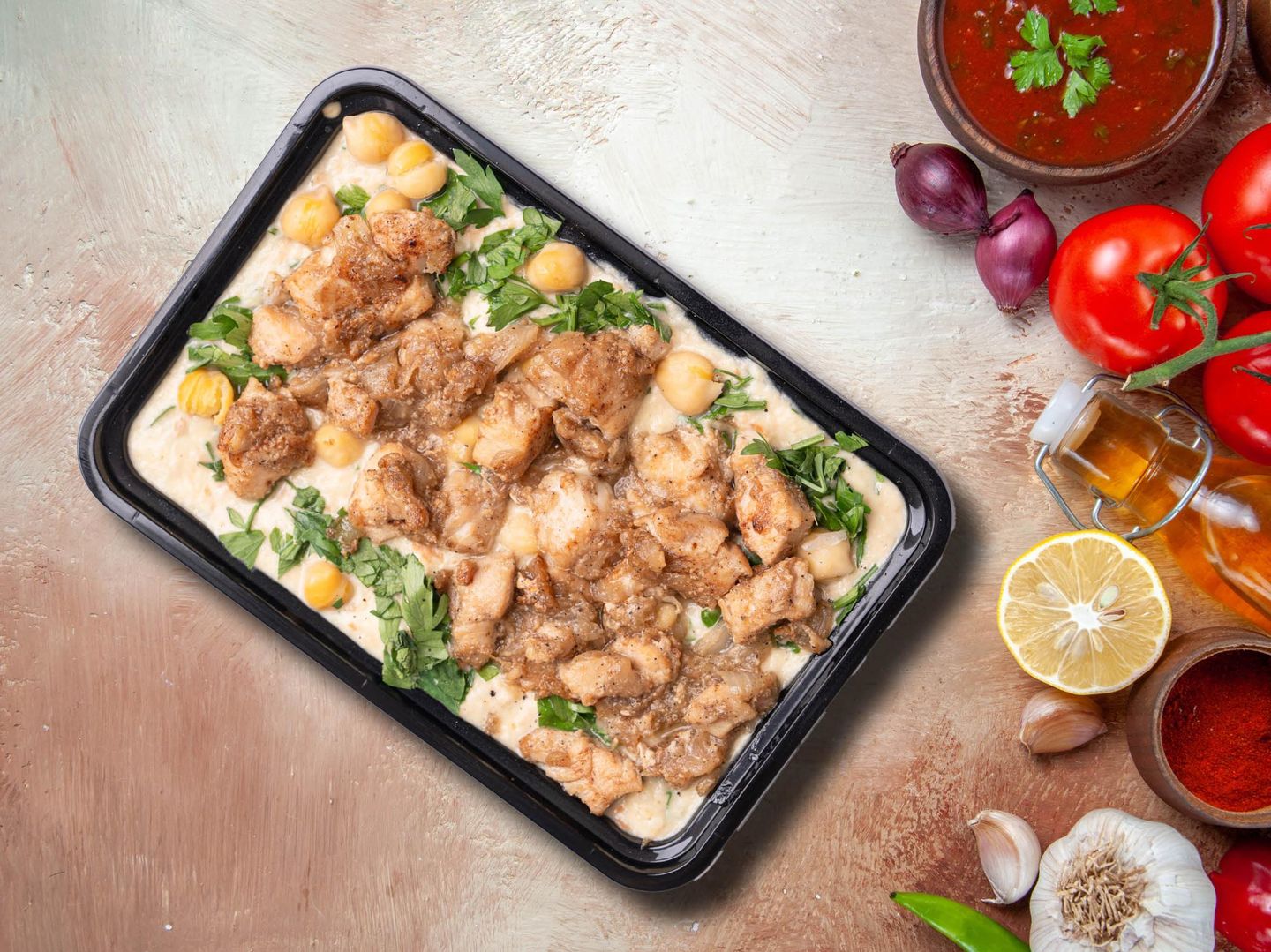 طبق حمص بالدجاج - وسط