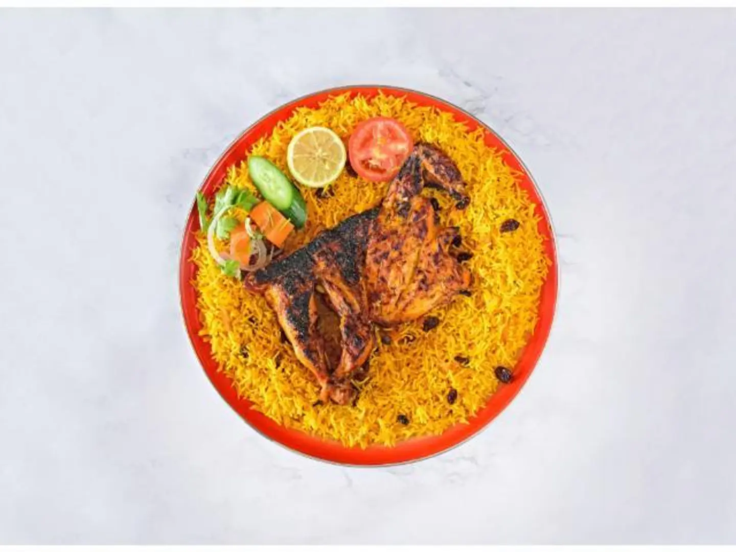 دجاج على الفحم مع الارز - نص حبة دجاج
