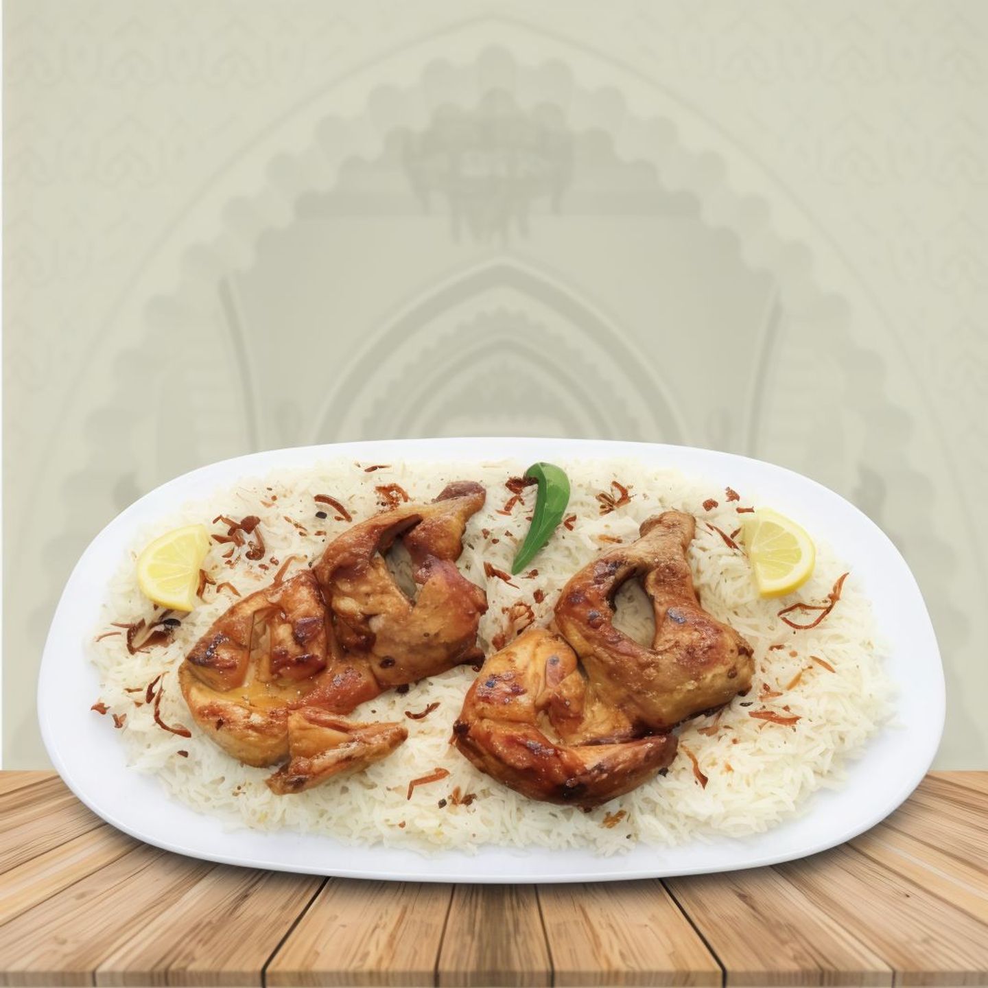 دجاج مظبي مع ارز مثلوثه - نص حبة دجاج