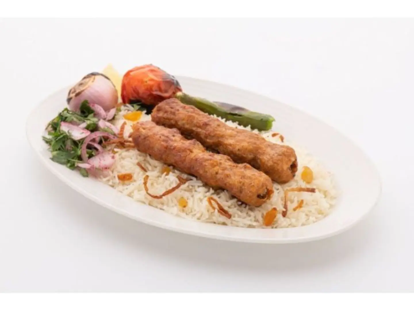 ارز مع كباب دجاج - 4 اسياخ