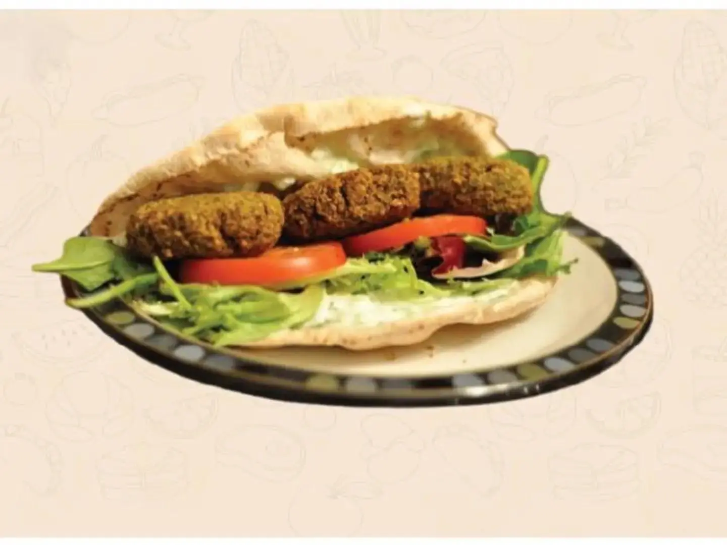 Hummus Sandwich With Falafel, Potatoes And Salad - Chapati