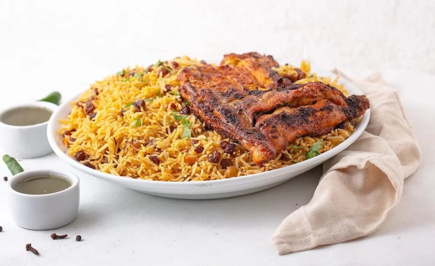 دجاج على الفحم مع رز - نص حبة دجاج