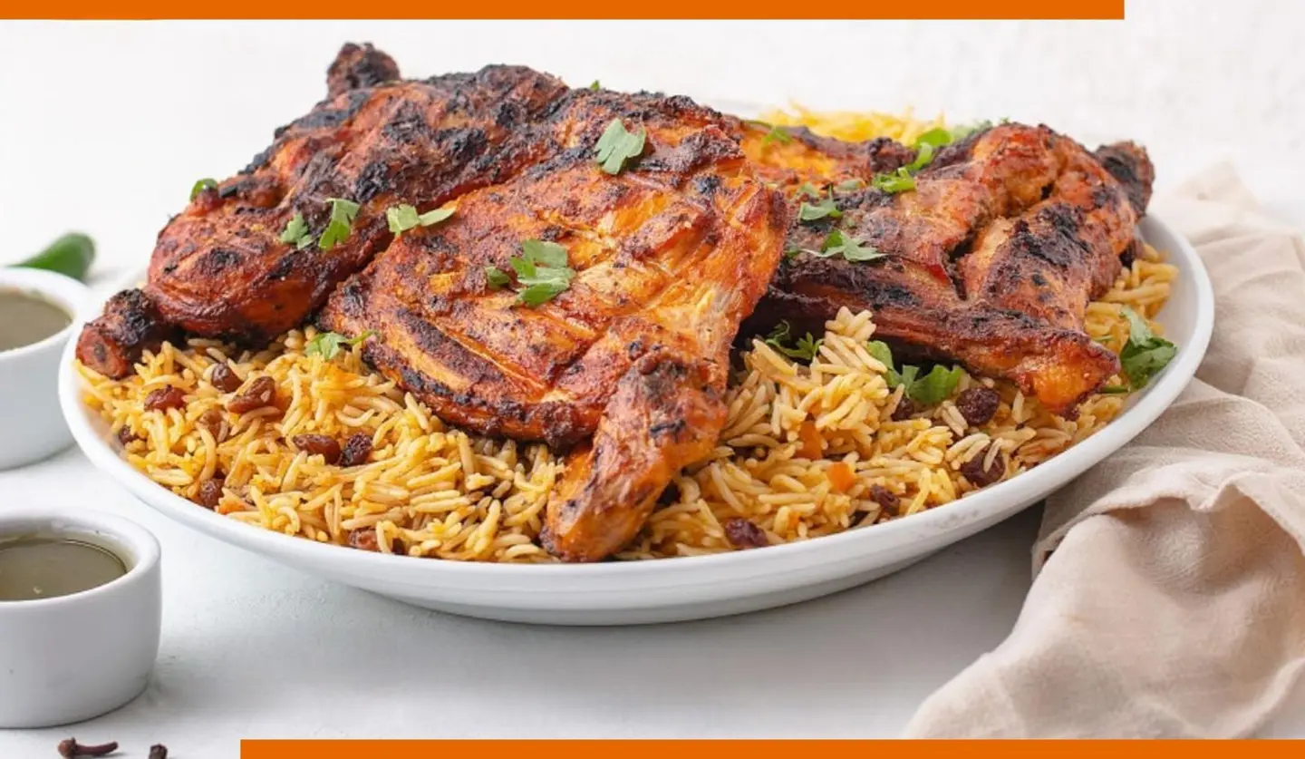 دجاج على الفحم مع الرز - نص حبة