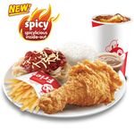 1 - pc. New Spicy Chickenjoy, Regular Fries & Half Jolly Spaghetti Super Meal...