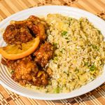Egg Fried Rice with Orange Chicken