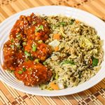 Vegetable Fried Rice with Sweet Chili Chicken