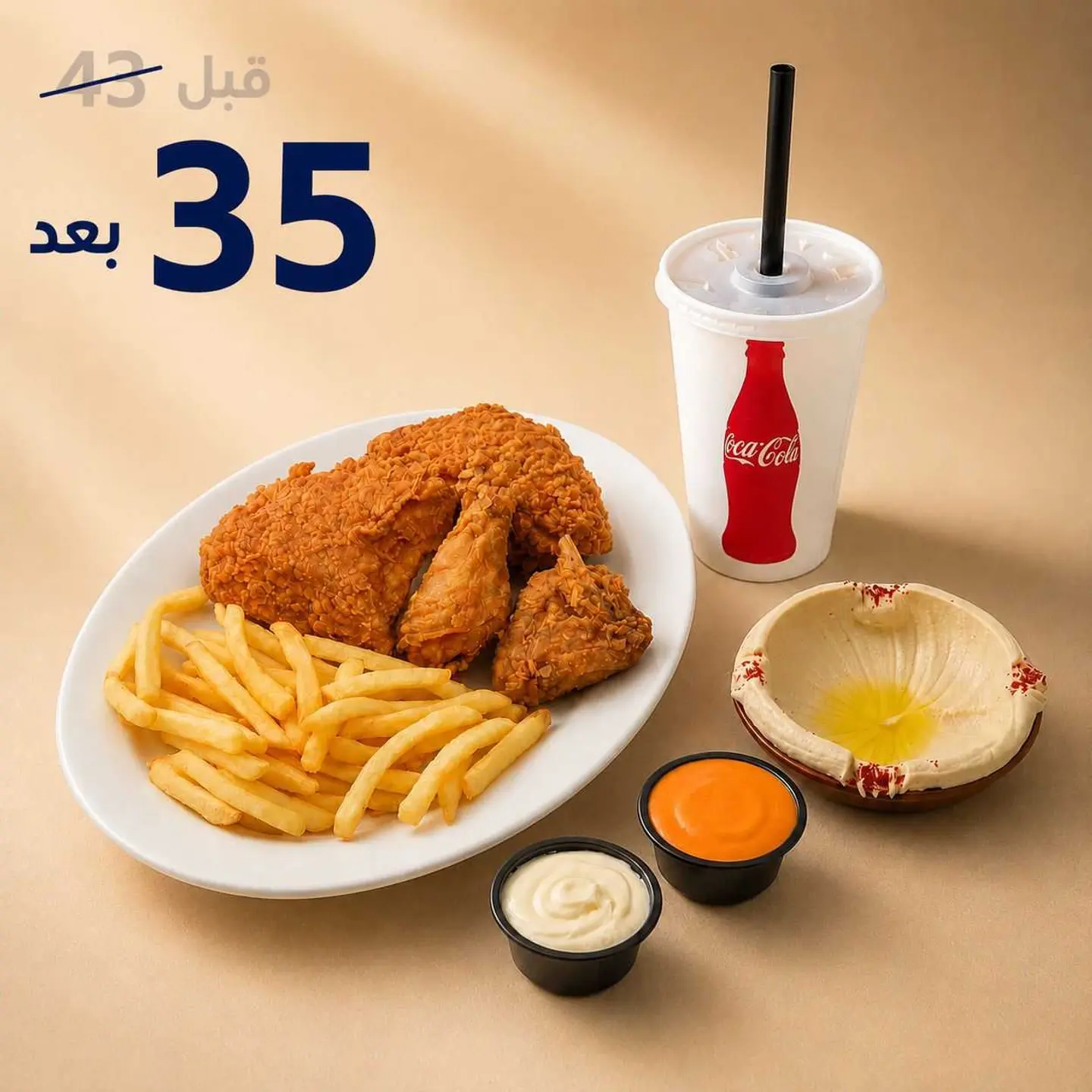 Regular Broasted Chicken + 2 Sauces + Plate Of Hummus