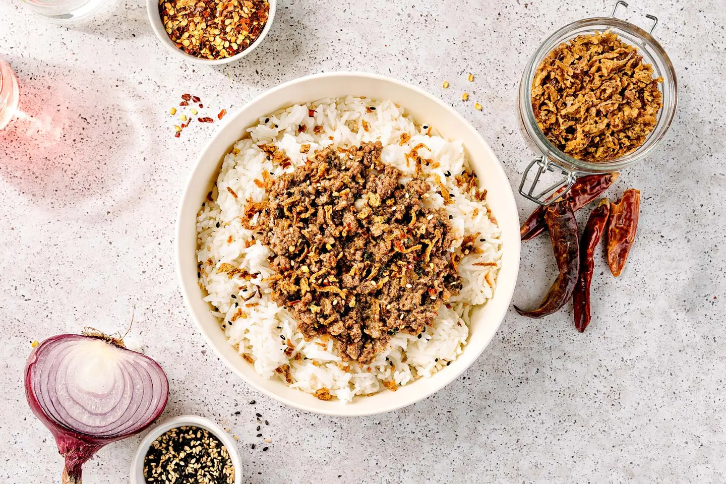 Sesame Chili Beef Rice Bowl