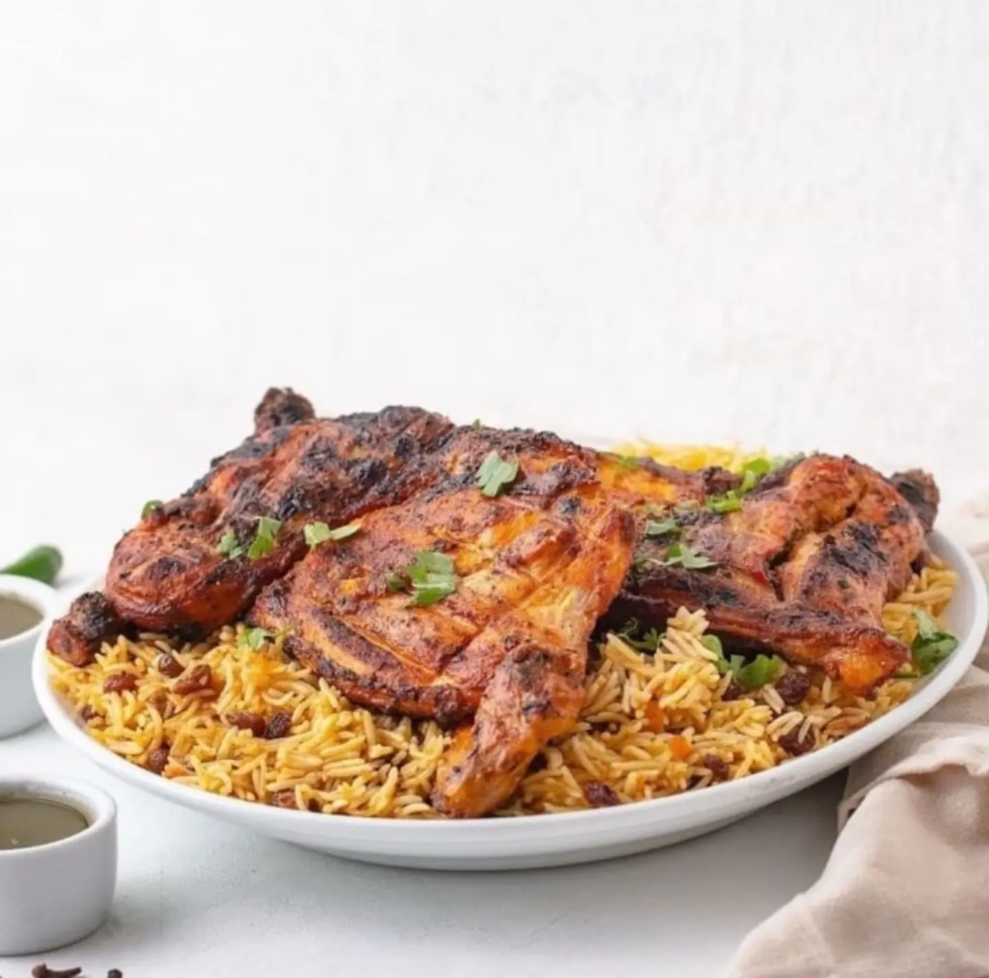 حبة دجاج على الفحم مع رز