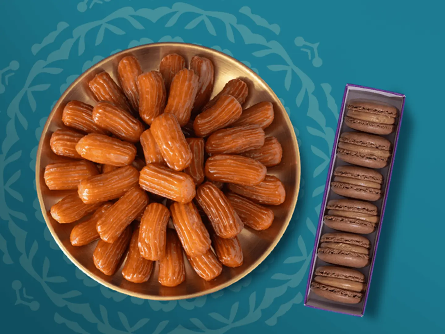 علبة بلح الشام وماكارون شوكولاتة