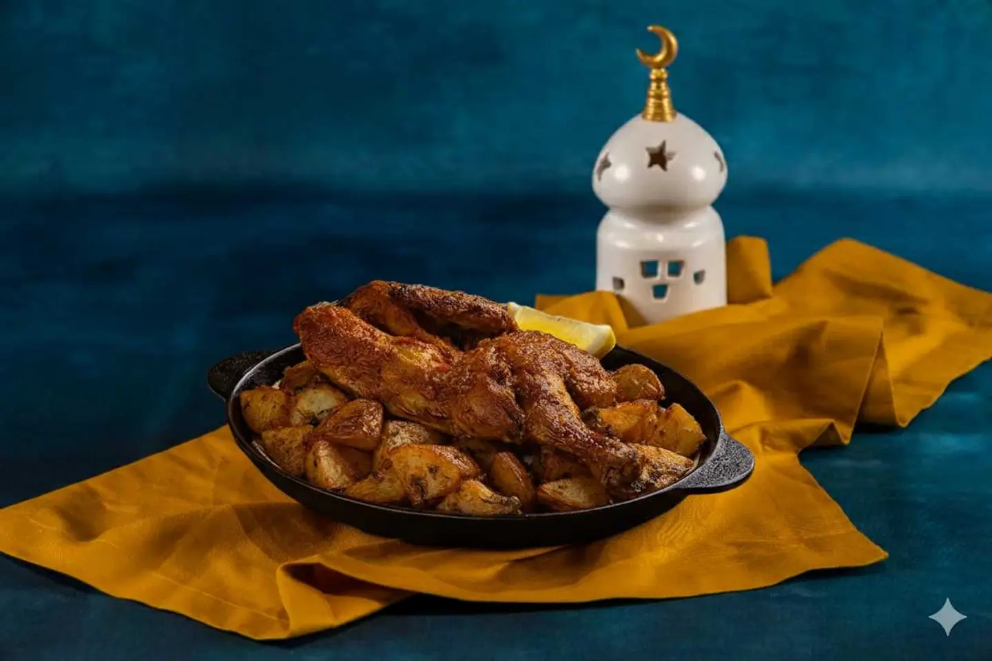 نصف دجاجة مشوية مع بطاطس