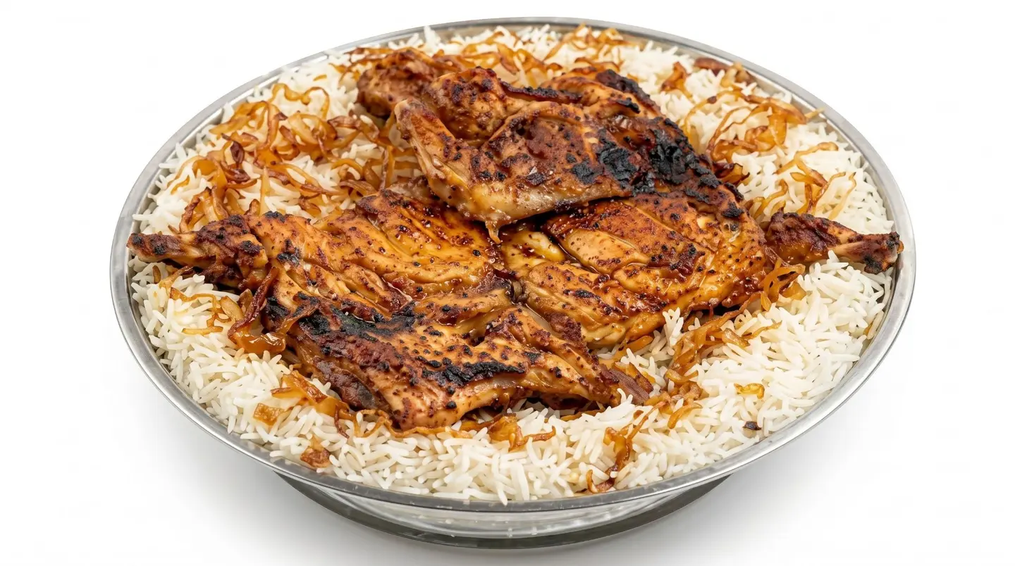 وجبة دجاج مشوي على الفحم مع أرز بيشاور