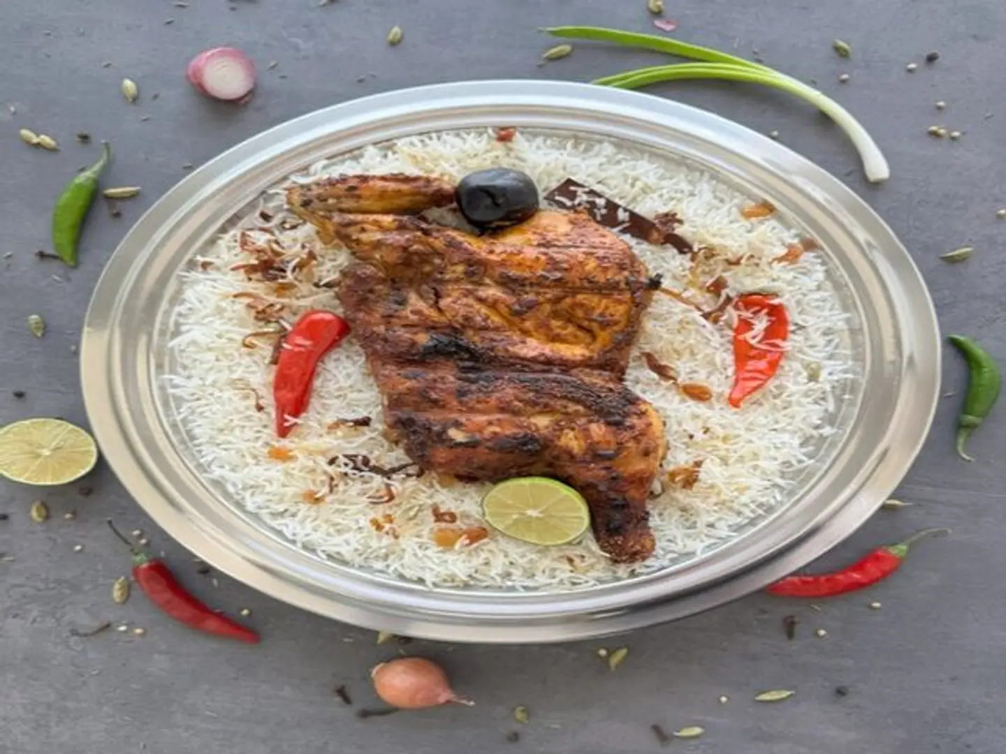 Half A Piece Of Chicken, Charcoal Rice, And Triple Shawarma