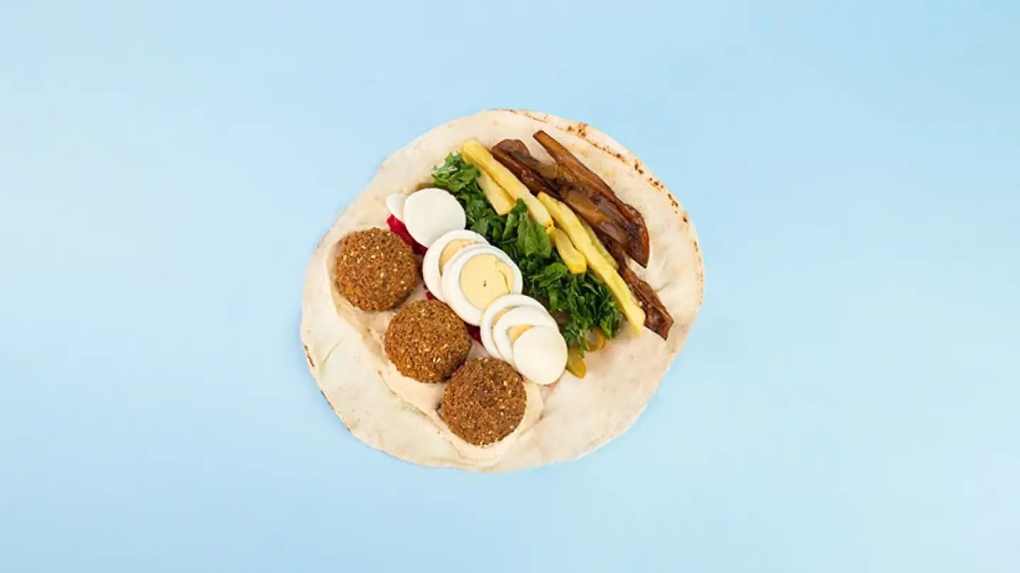 Falafel Potatoes Eggplant Eggs Hummus