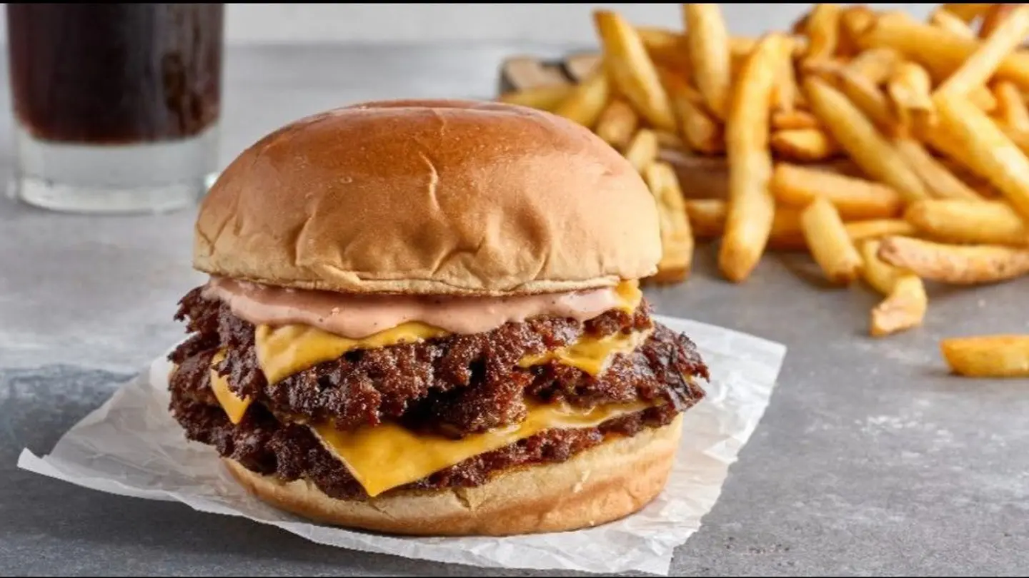 Double An Beef Burger With Fies