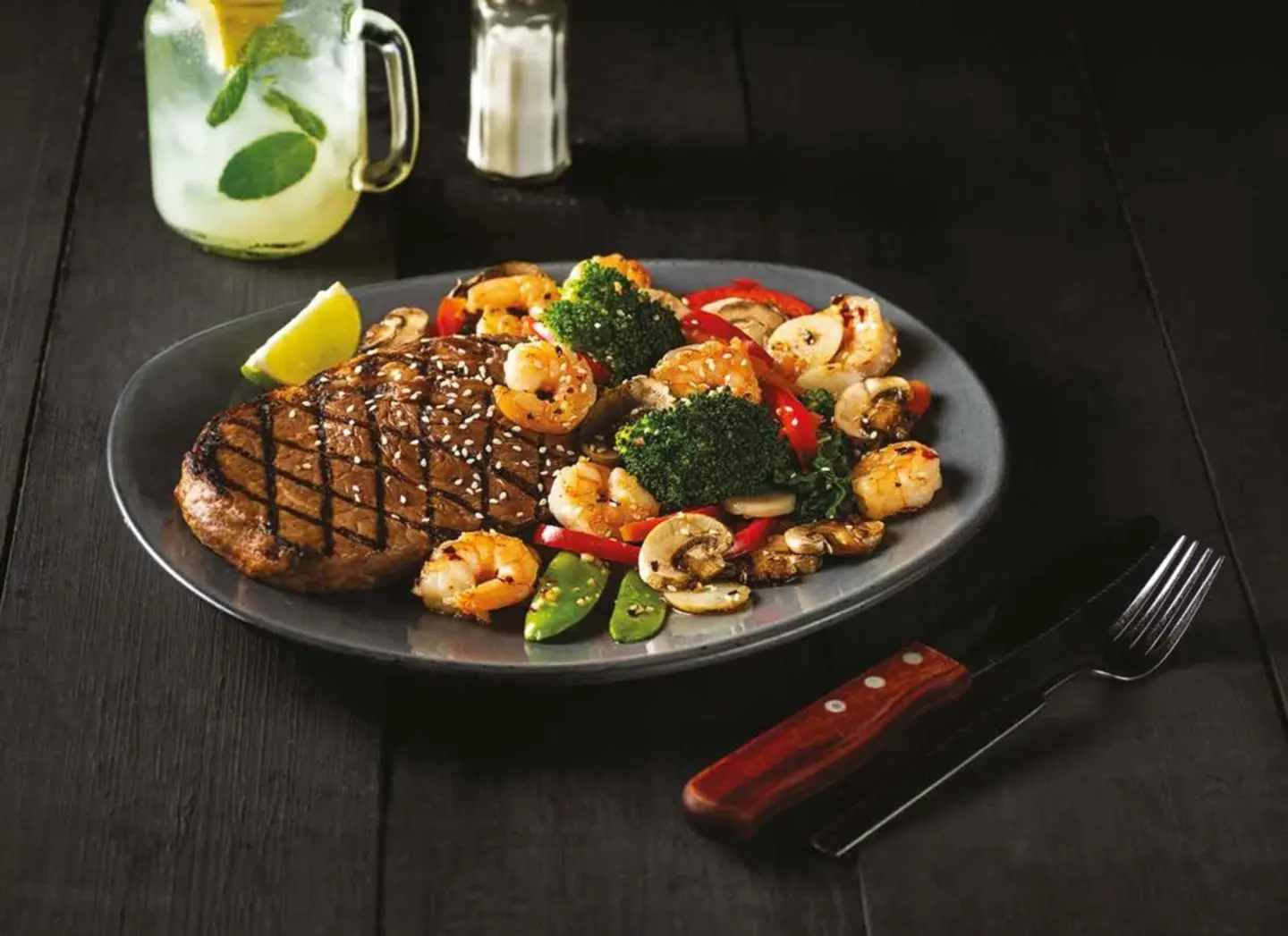 Seared Ribeye And Garlic Chili Shrimp