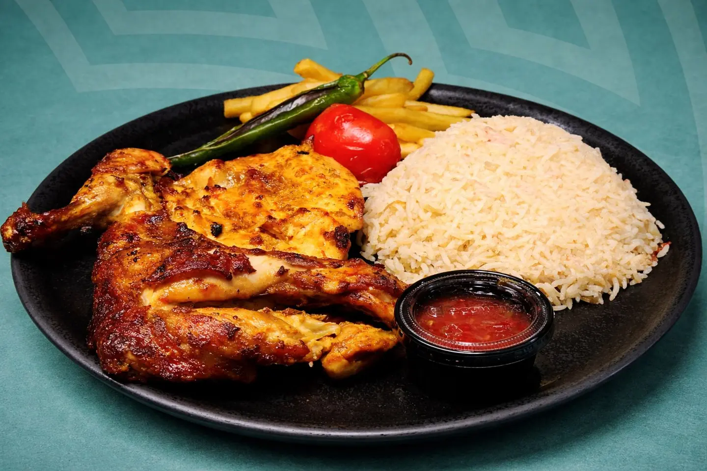 Half Grilled Chicken On Coal W Rice
