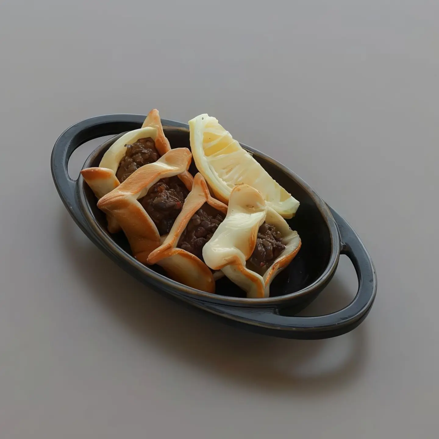 فطائر مخبوزة محشوّة باللحمة المفرومة مع صلصة مميّزة ودبس الرمّان