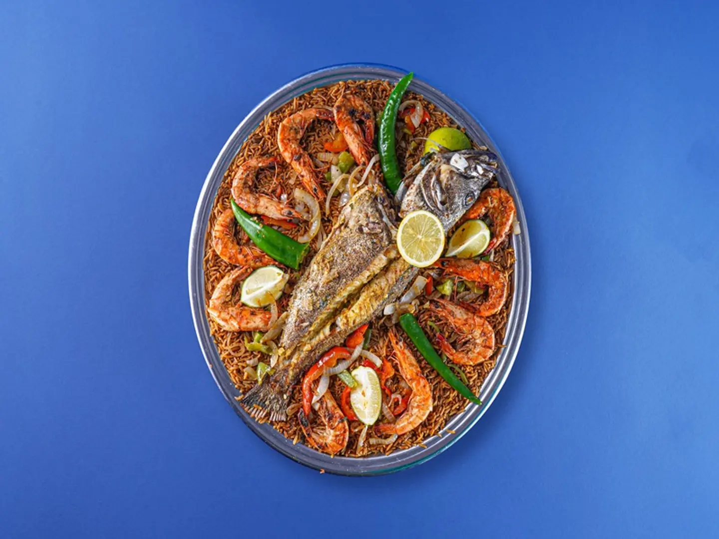 Tray Hammour Fish With Grilled Shrimp ( Oil & Lemon )