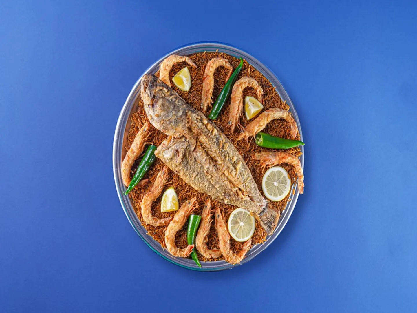 Tray Hammour Fish With Fried Shrimp