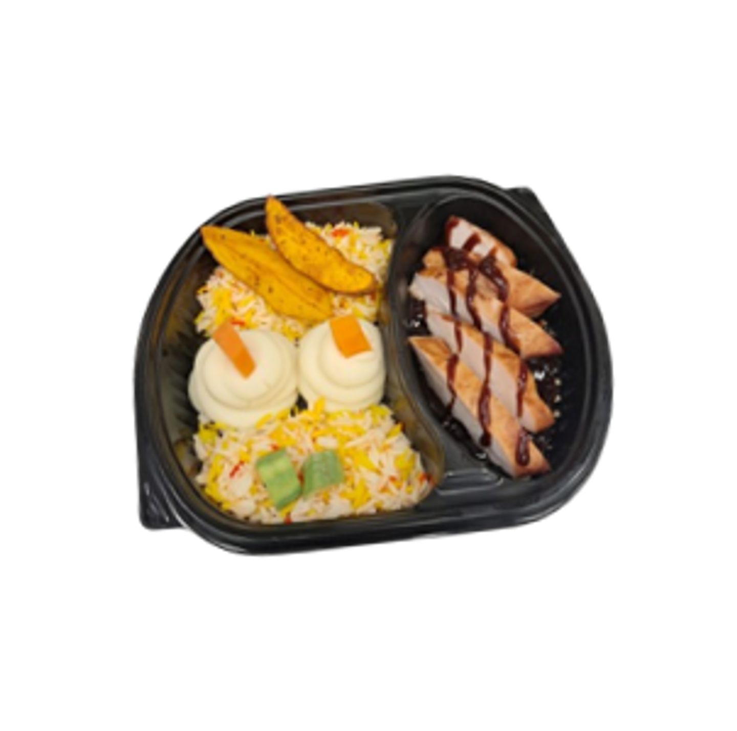 Bbq Chicken With Mixed Rice And Potato Wedges