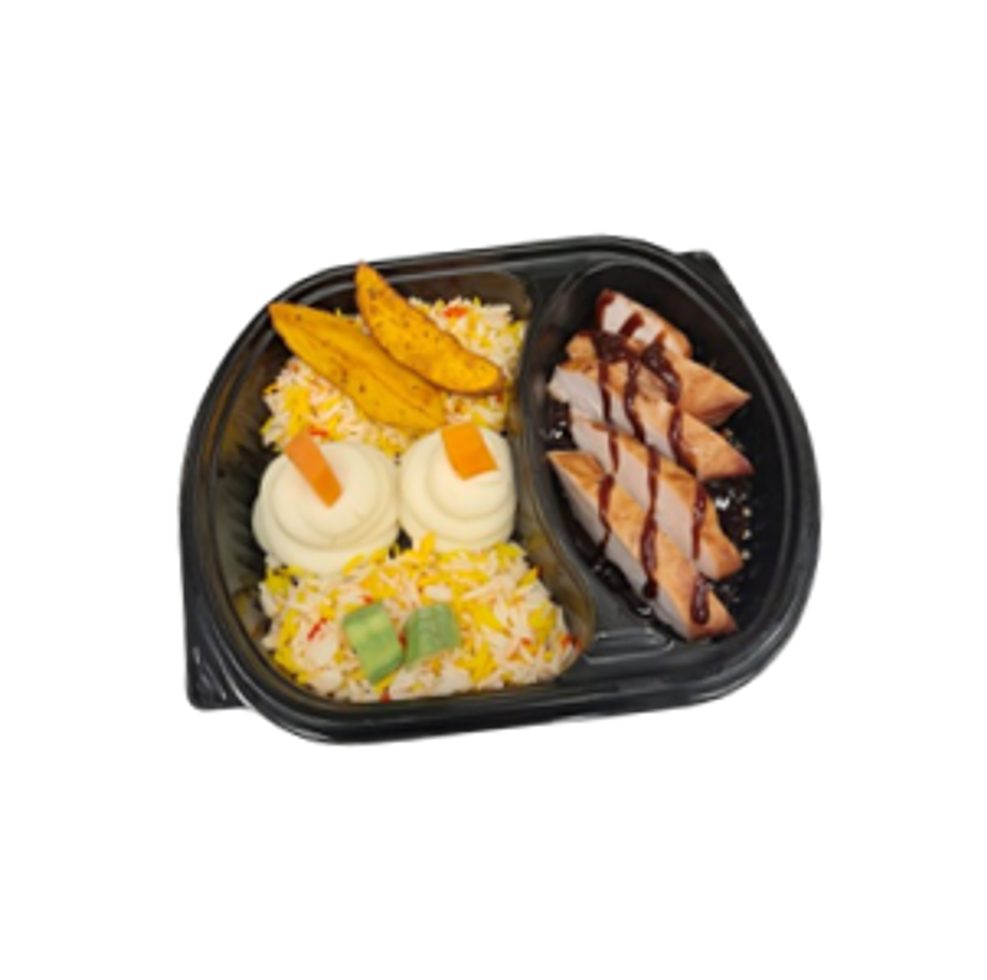 Bbq Chicken With Mixed Rice And Potato Wedges