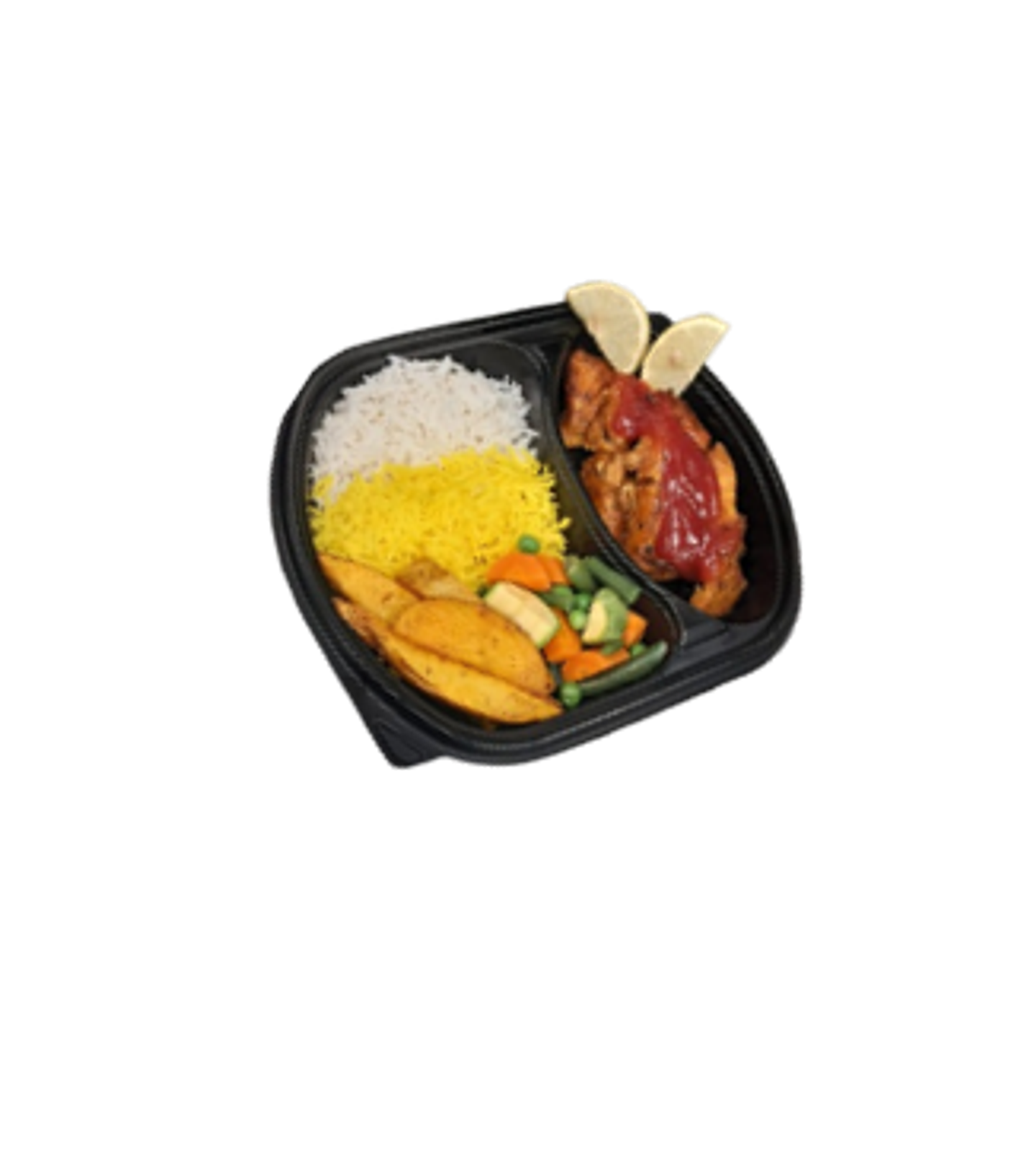Spicy Buffalo Fish With Mixed Rice Mashed Potatoes And Vegetables