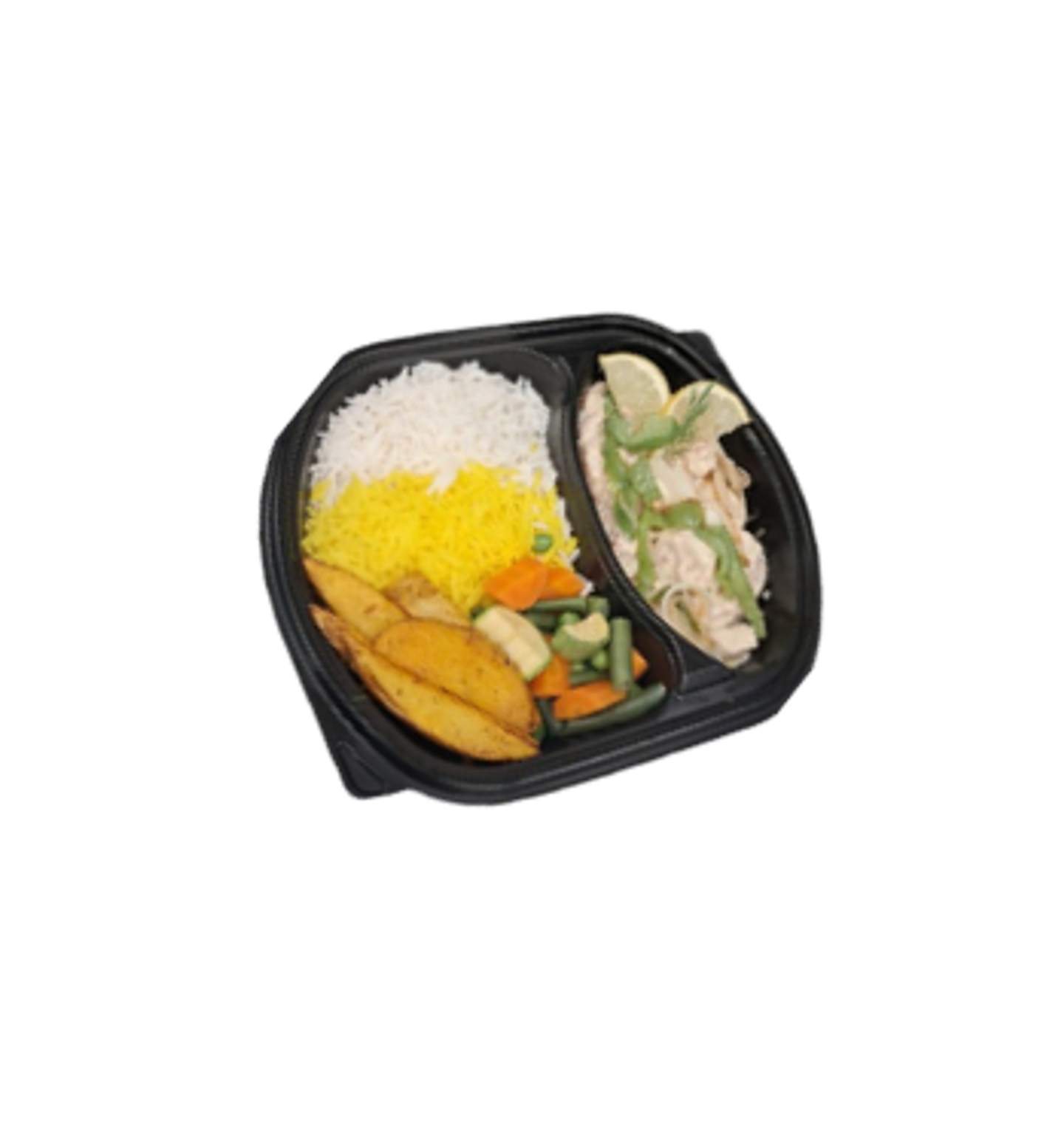 Shrimp Stroganoff With Mixed Rice Mashed Potatoes And Vegetables