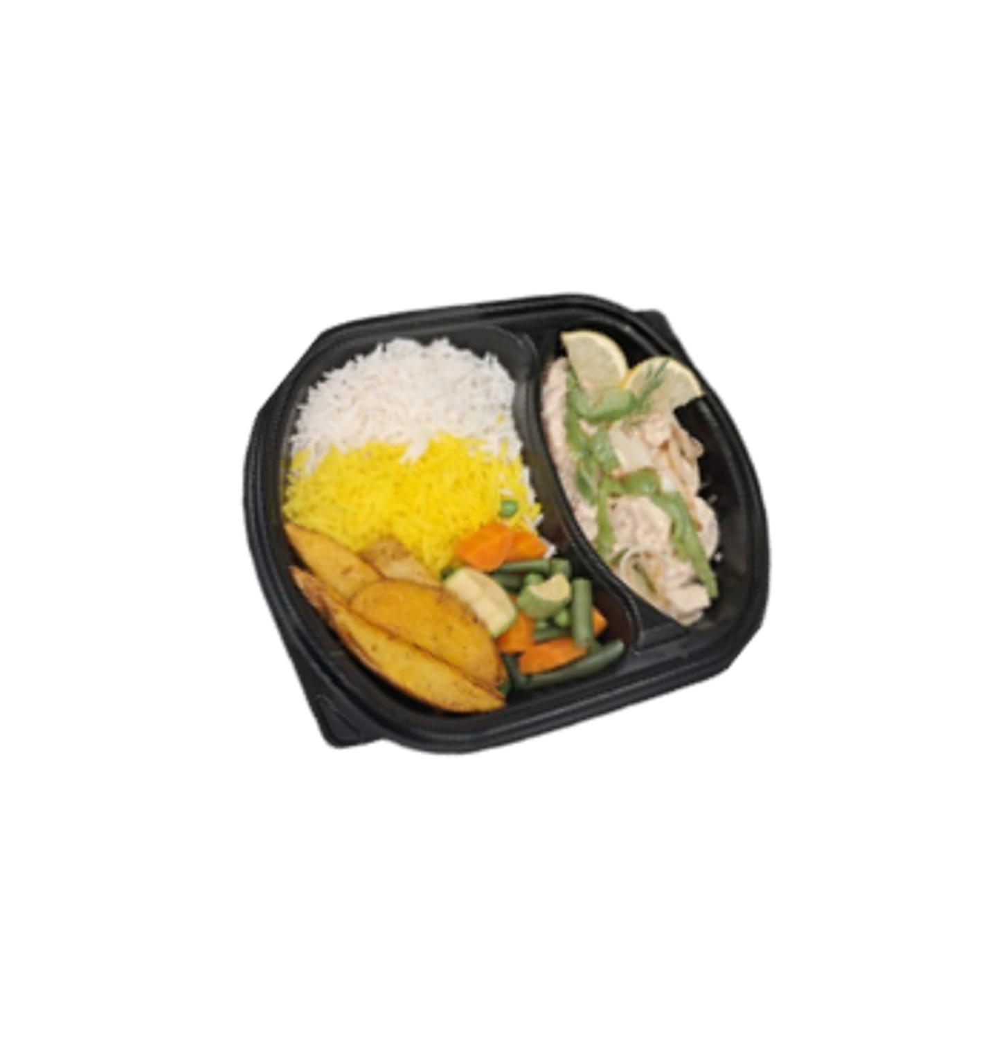 Shrimp Stroganoff With Mixed Rice Mashed Potatoes And Vegetables
