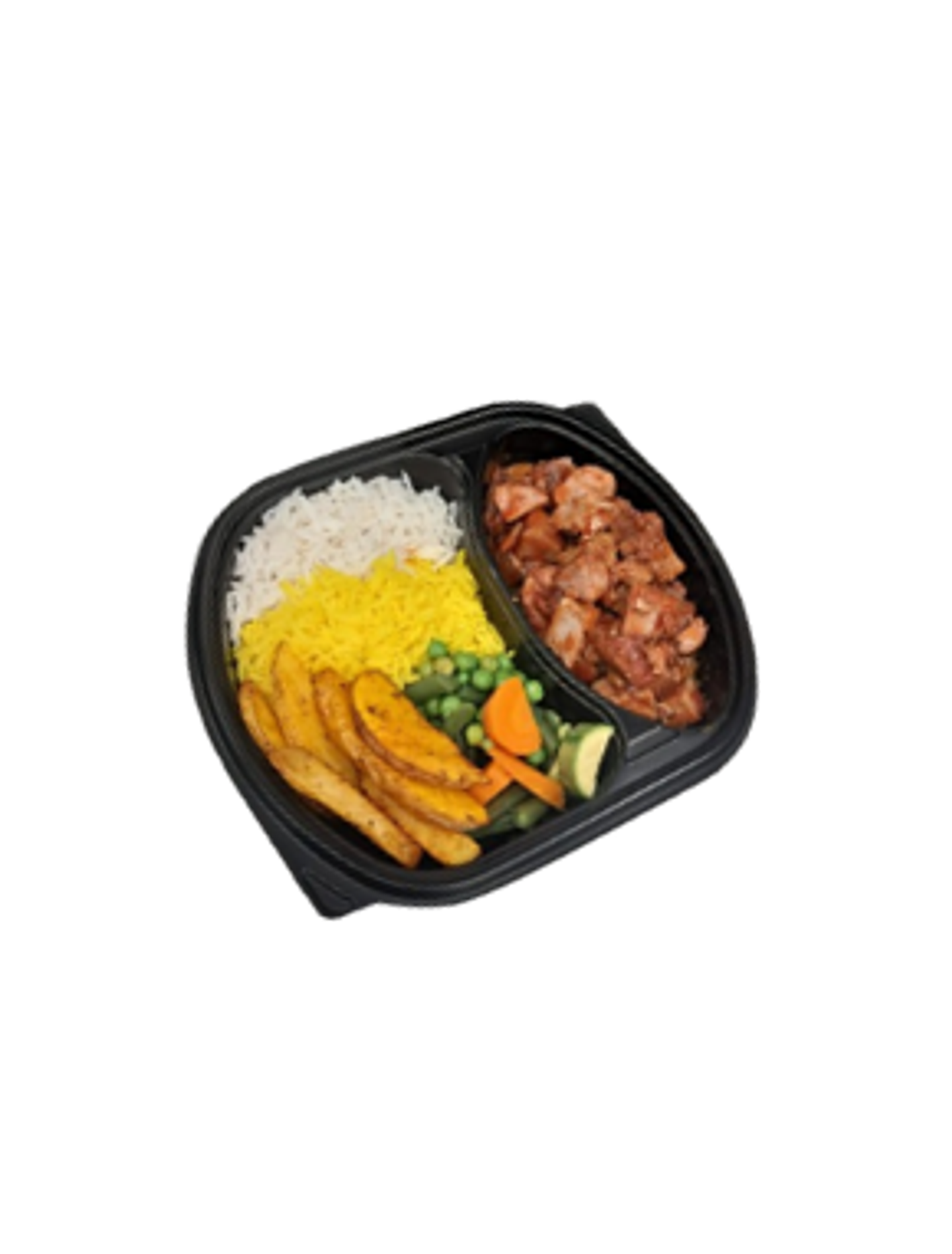 Spicy Buffalo Meat With Mixed Rice Mashed Potatoes And Vegetables