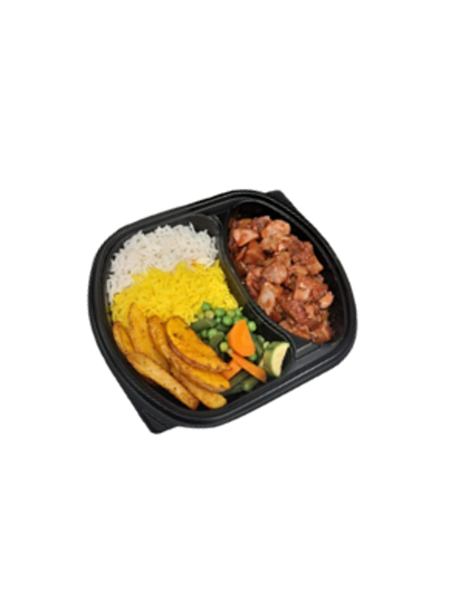 Spicy Buffalo Meat With Mixed Rice Mashed Potatoes And Vegetables