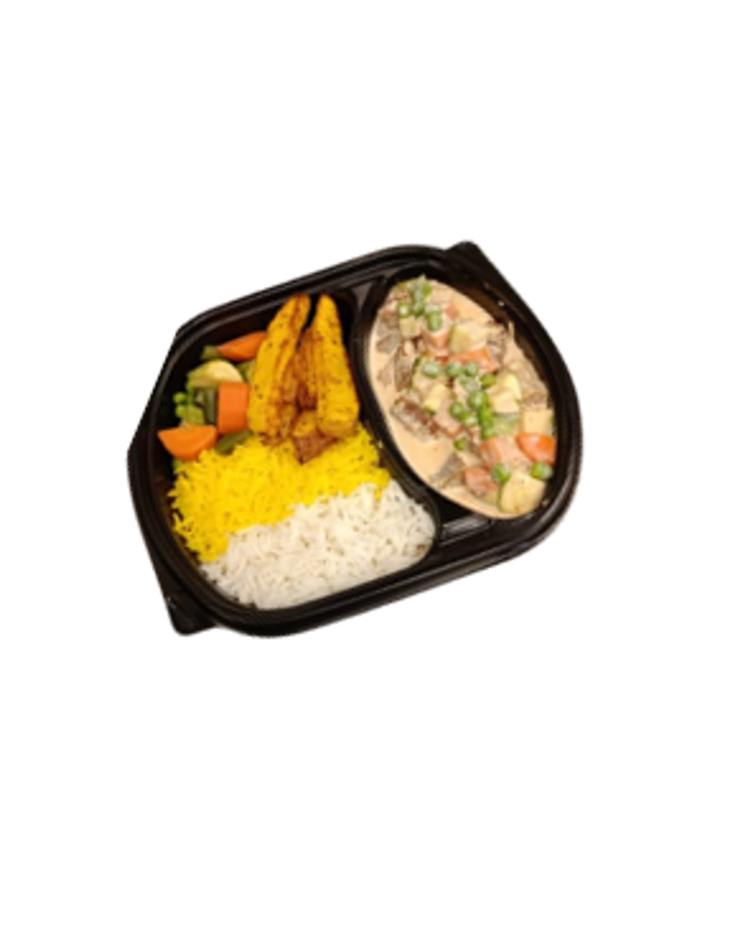 Beef Blanquette With Vegetables And Cream And Mixed Rice