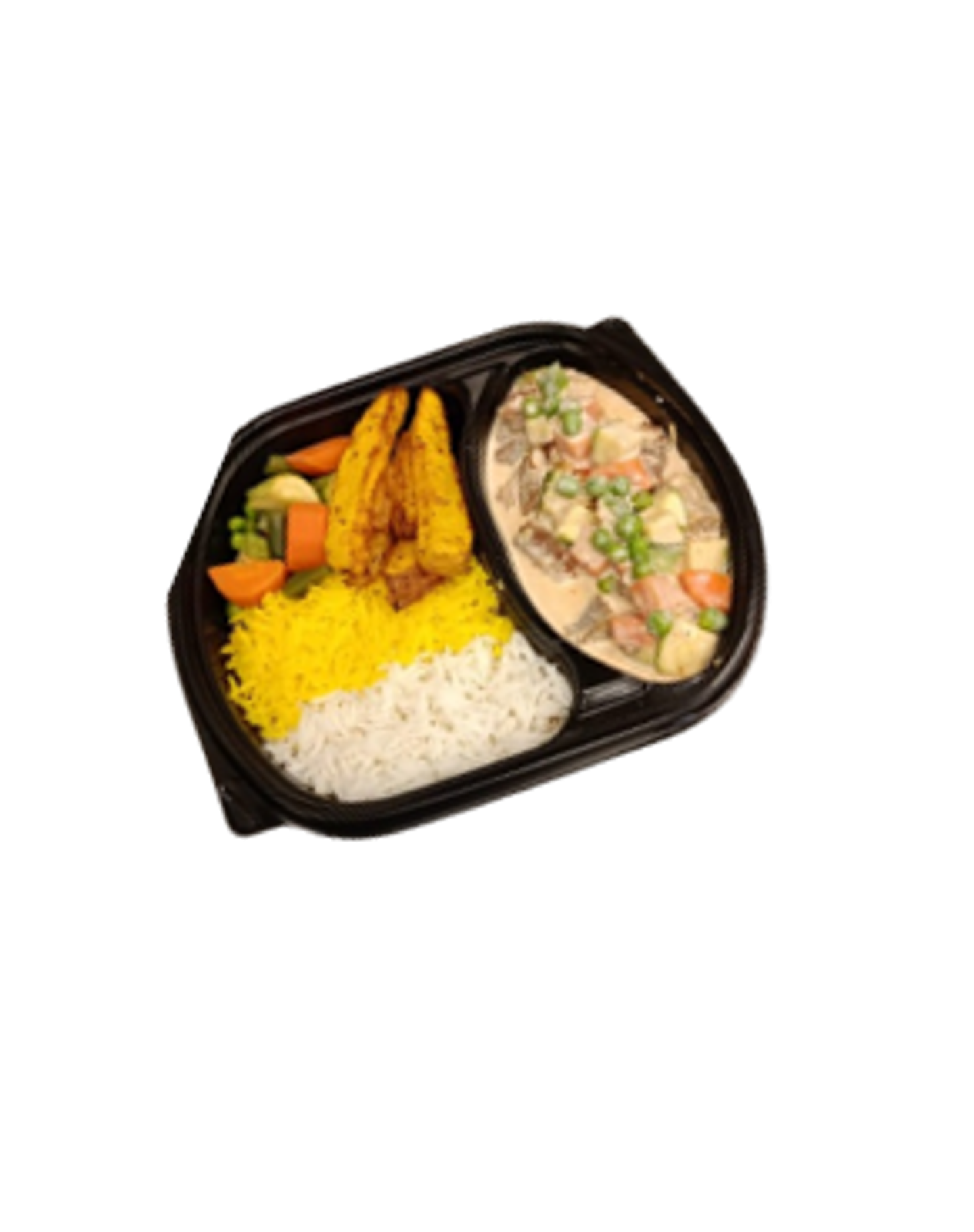 Beef Blanquette With Vegetables And Cream And Mixed Rice