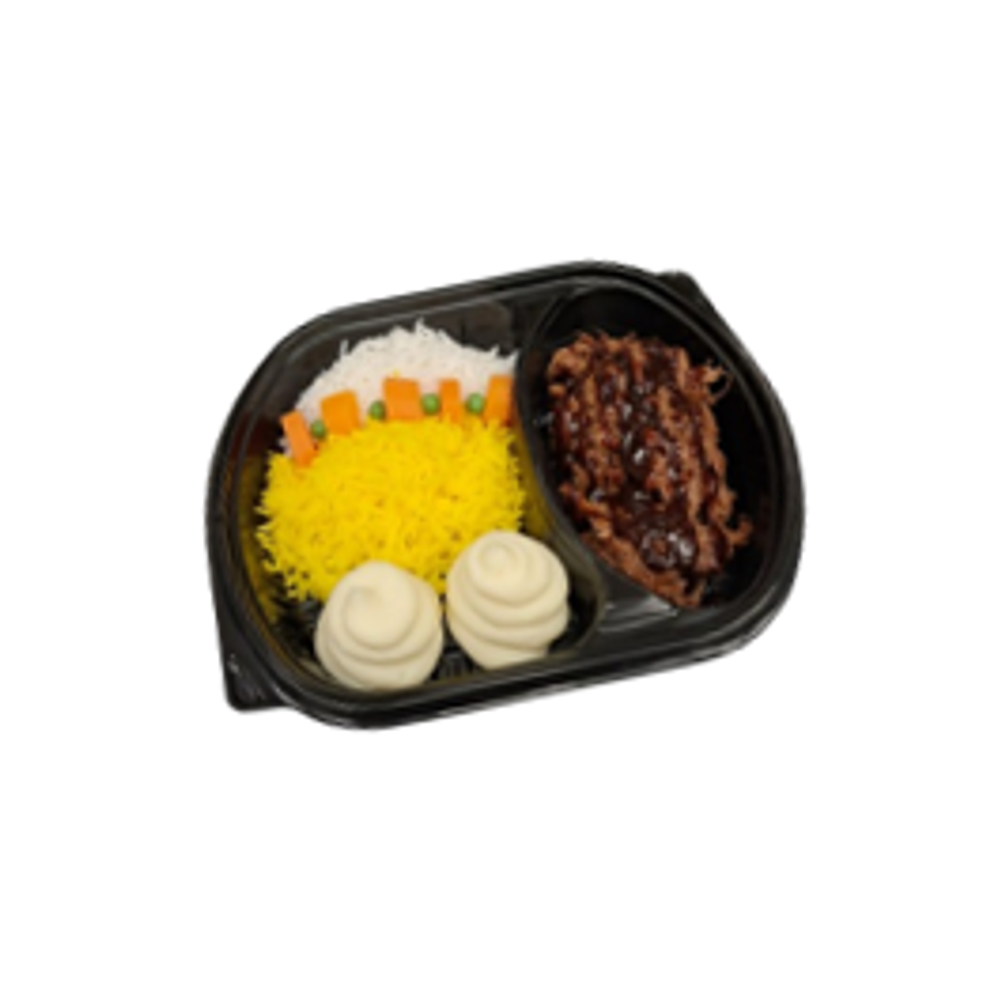 Bbq Meat With Mixed Rice And Potato Wedges
