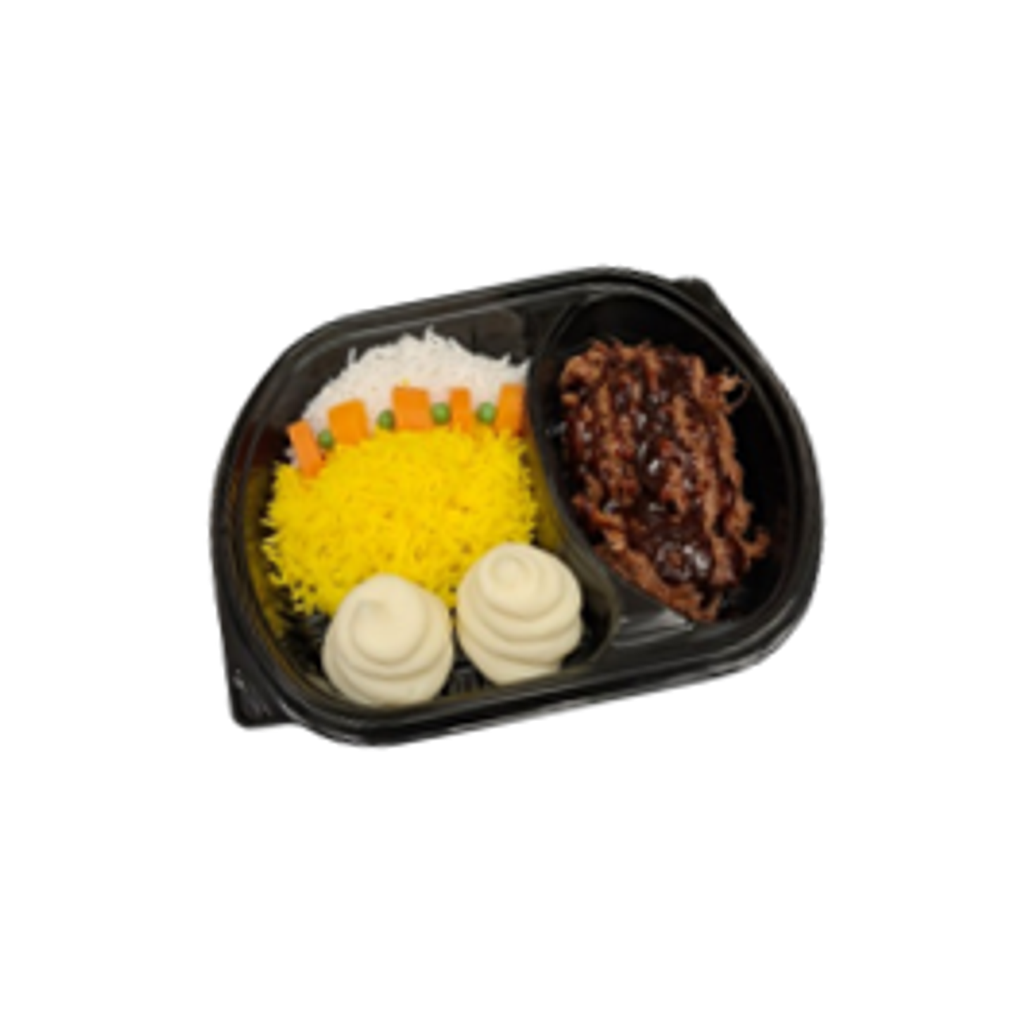 Bbq Meat With Mixed Rice And Potato Wedges