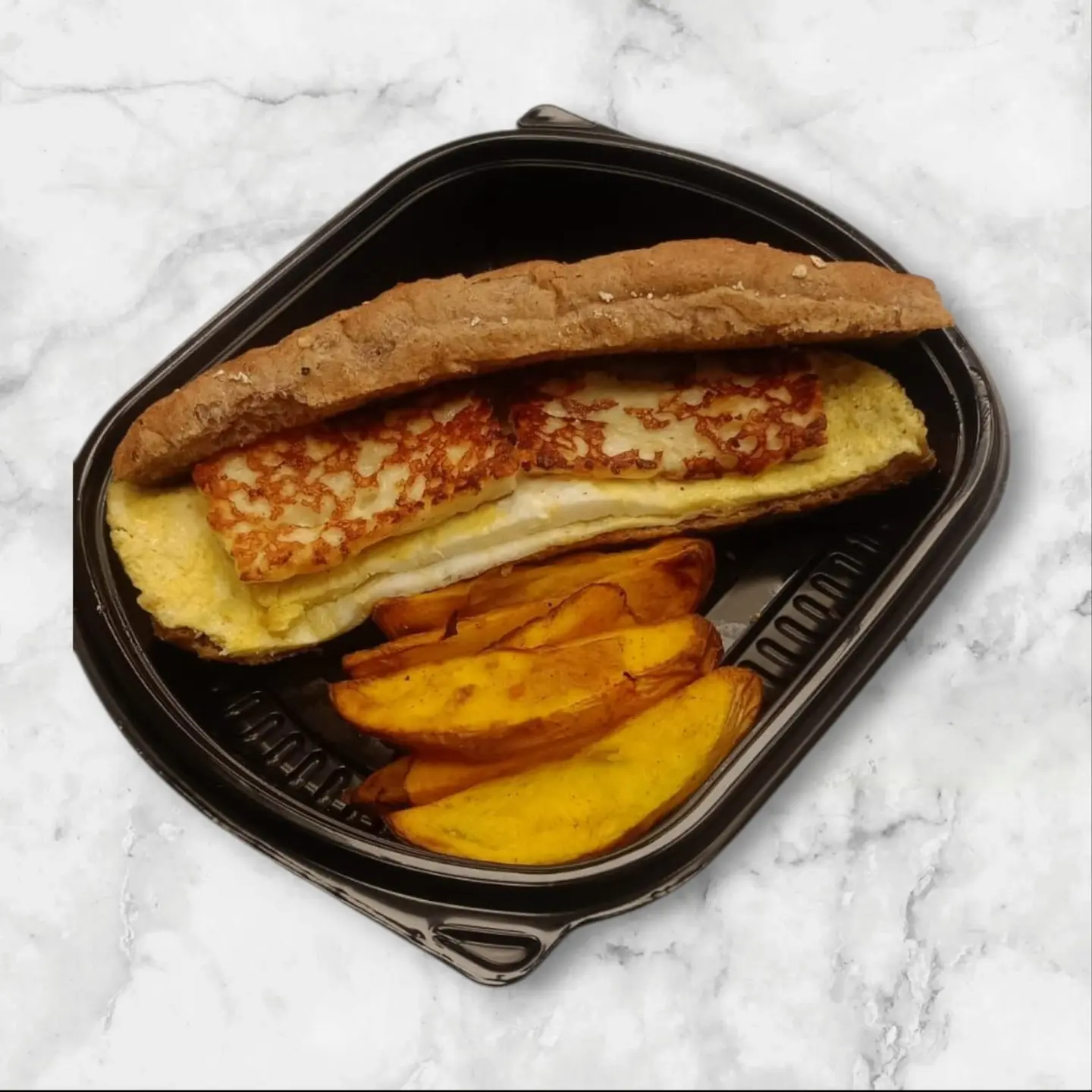 Halloumi Omelette Sandwich With Wedges