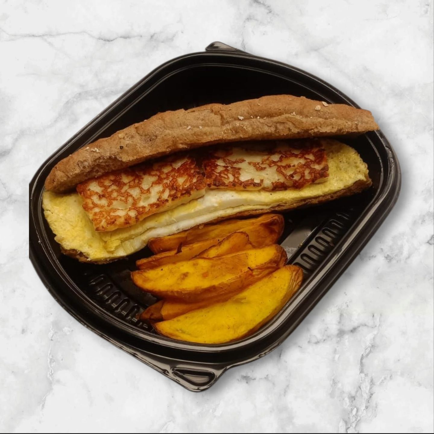 Halloumi Omelette Sandwich With Wedges