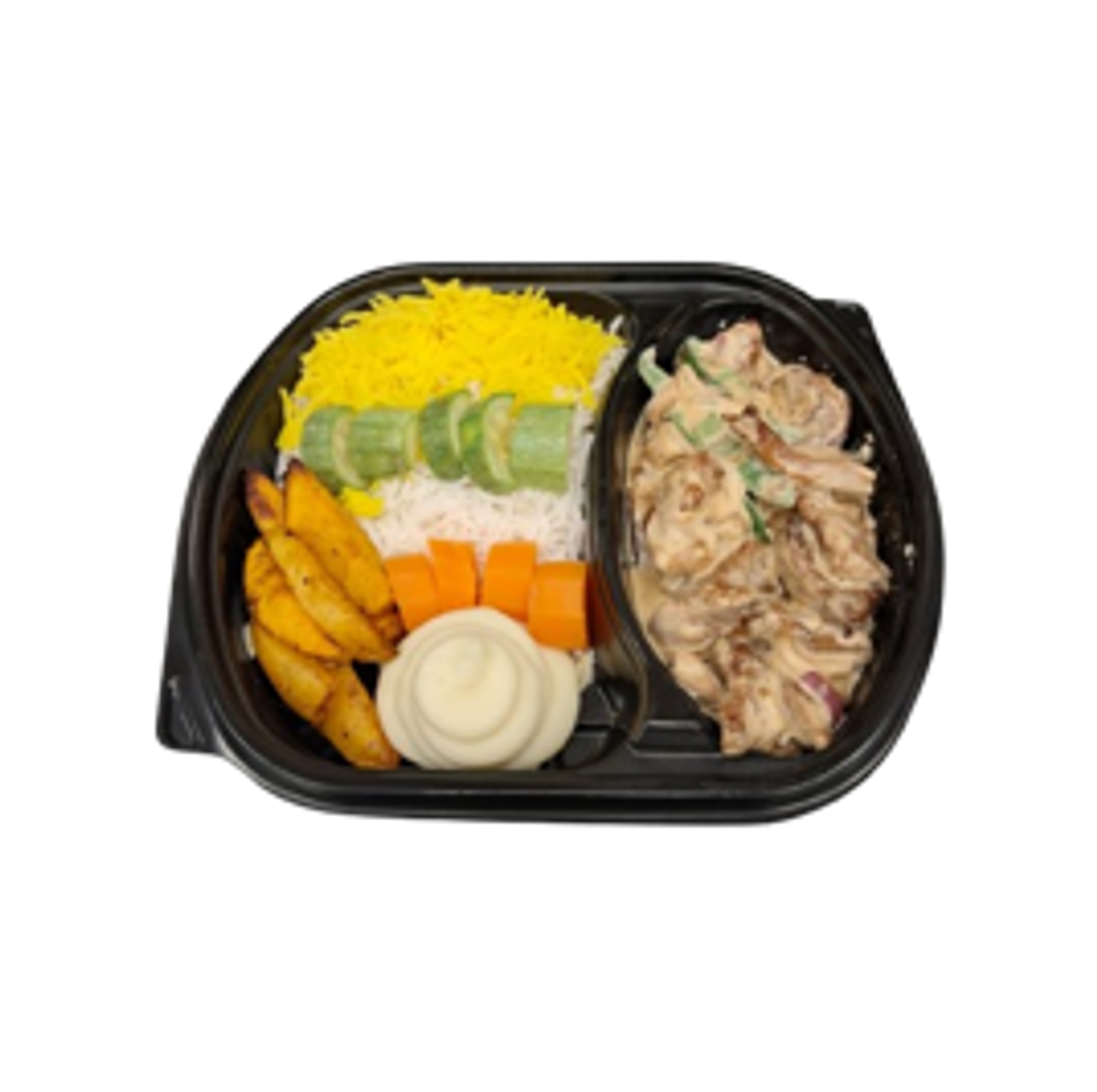 Mansiyeh Meat With Onions And Cream Rice And Vegetables