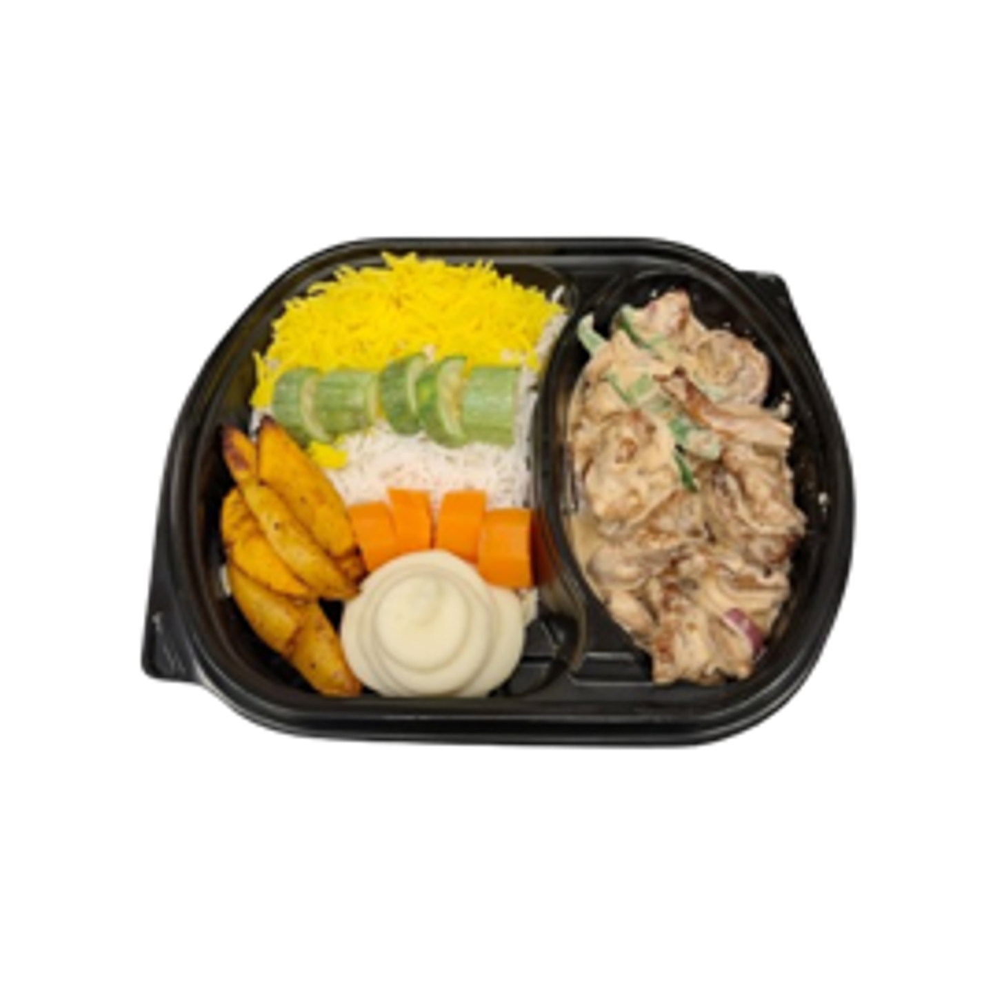 Mansiyeh Meat With Onions And Cream Rice And Vegetables