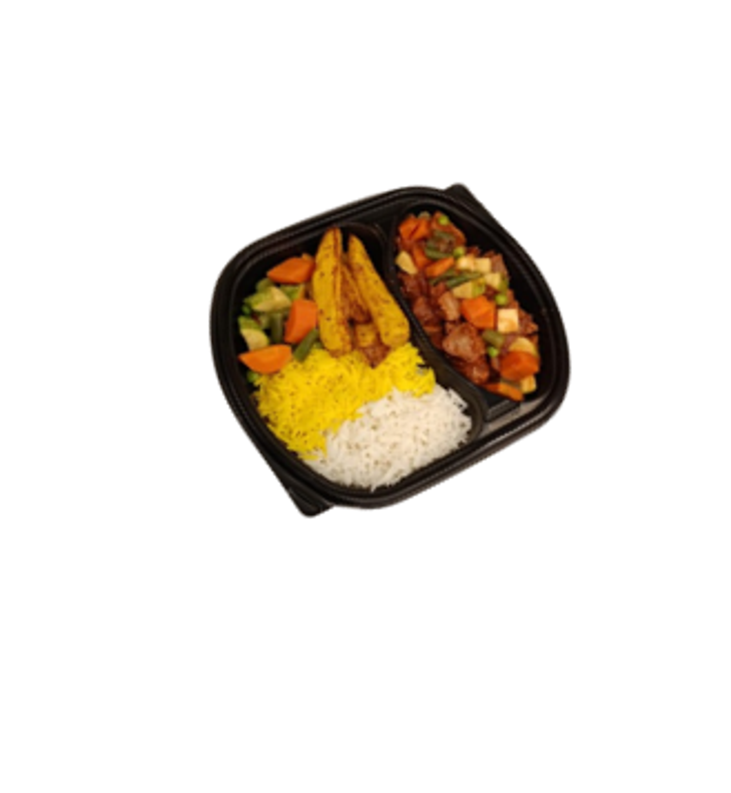 Meat Casserole With Vegetables Rice And Potato Wedges