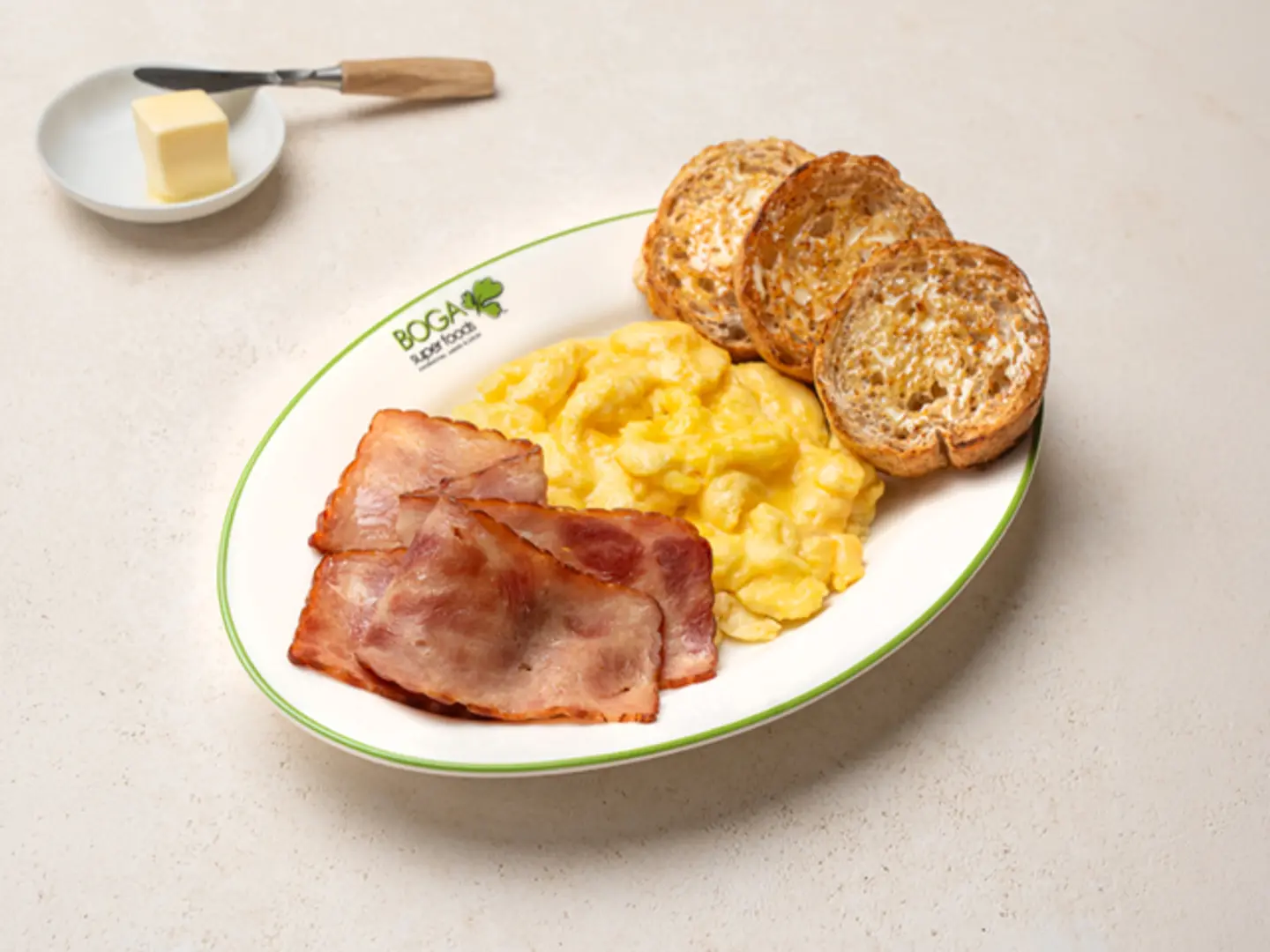 Scrambled Eggs Turkey Bacon & Buttered Toast