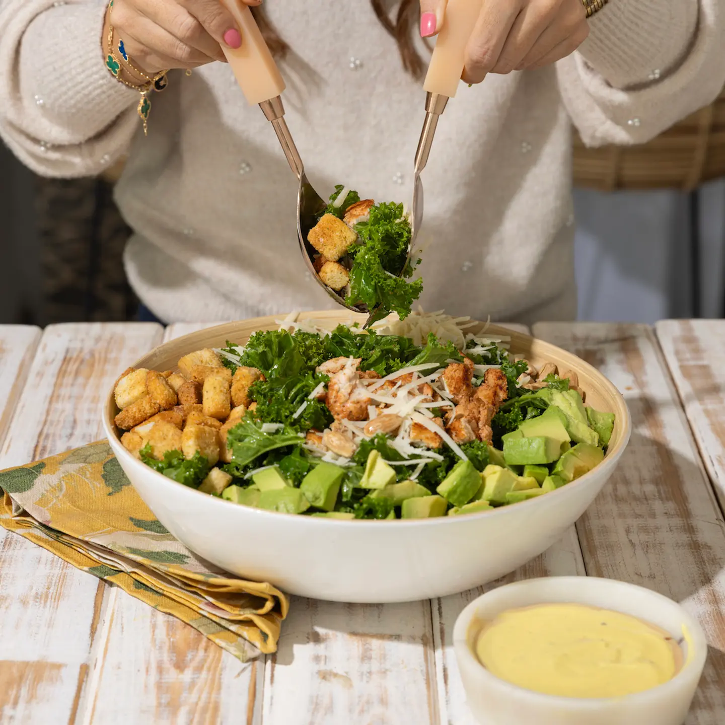 Creamy Chicken Kale Caesar Salad